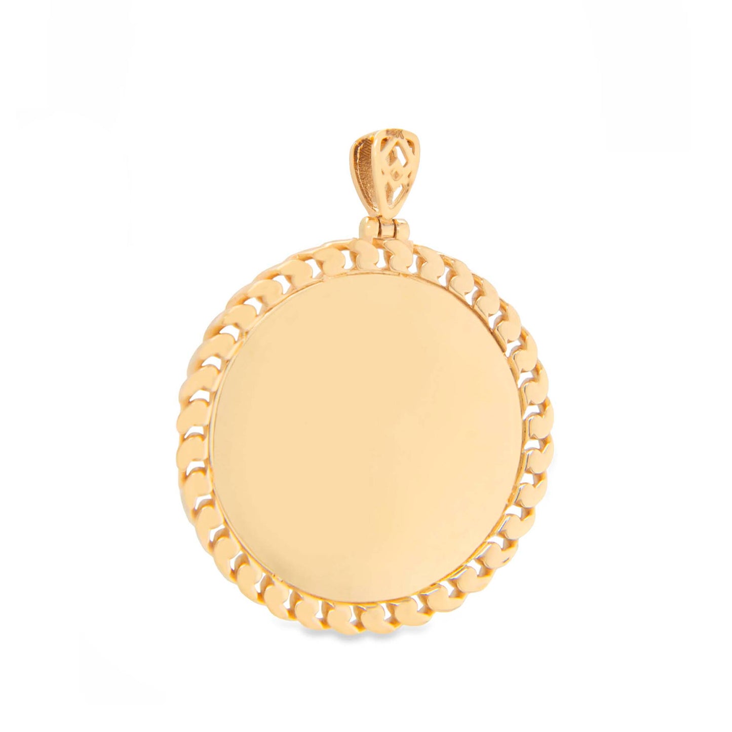 14K Yellow Gold Large Round Chained Picture Men's Pendant