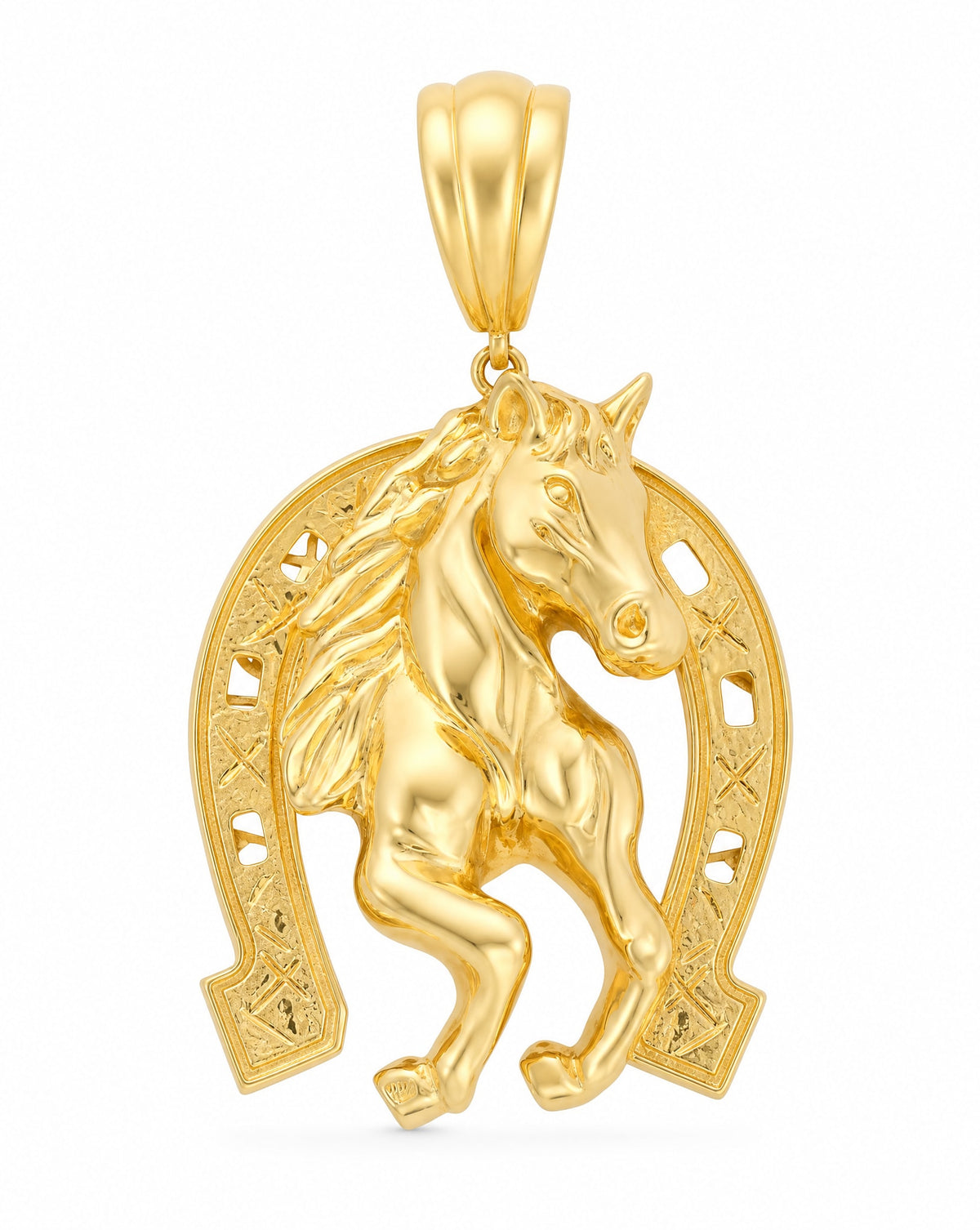 14K Yellow Gold Horse and Horseshoe Pendant