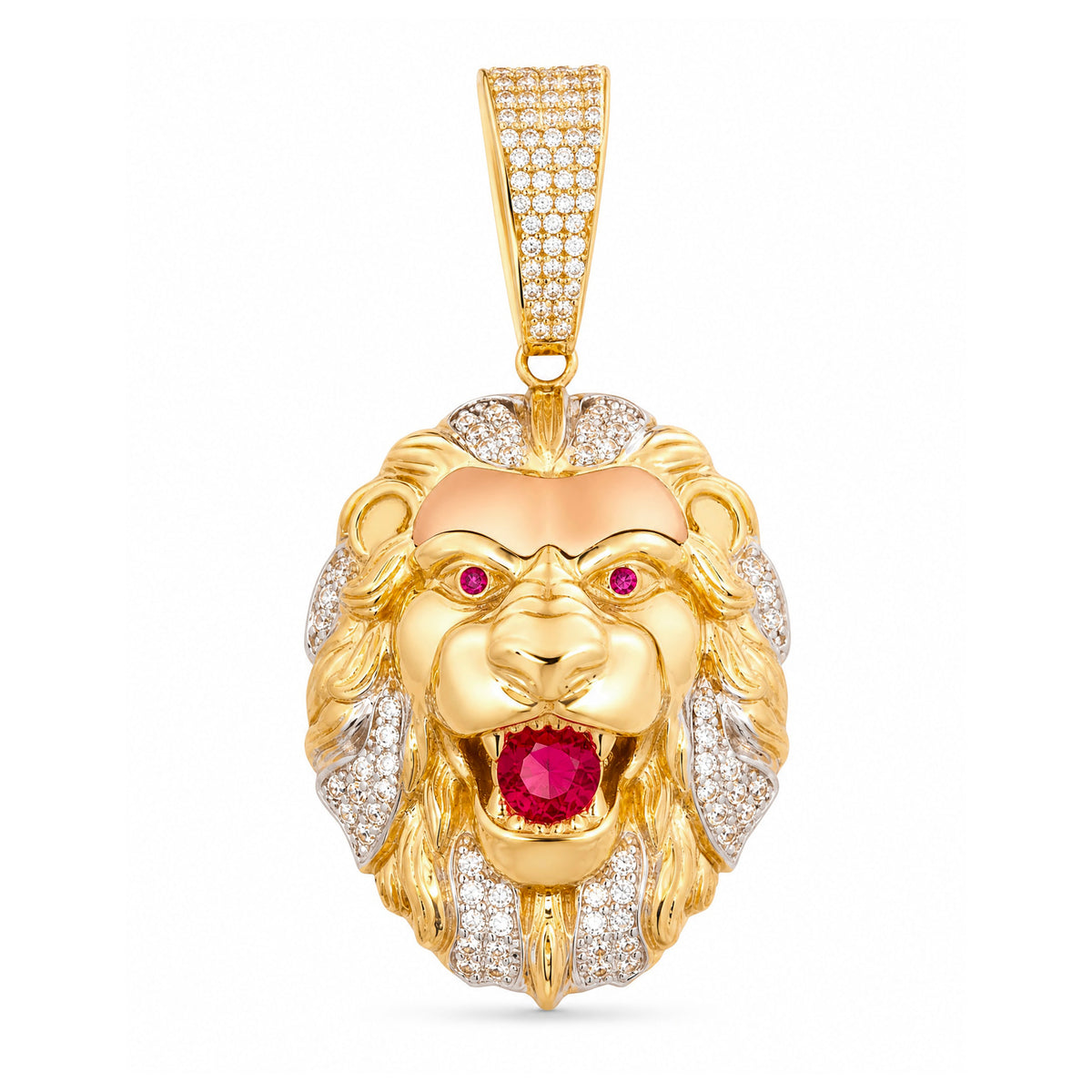 14K Tri Color Gold Lion Head Pendant