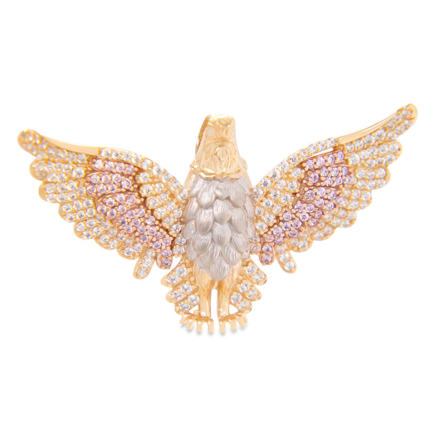 14K Tri Color Gold Medium MP CZ Eagle Pendant
