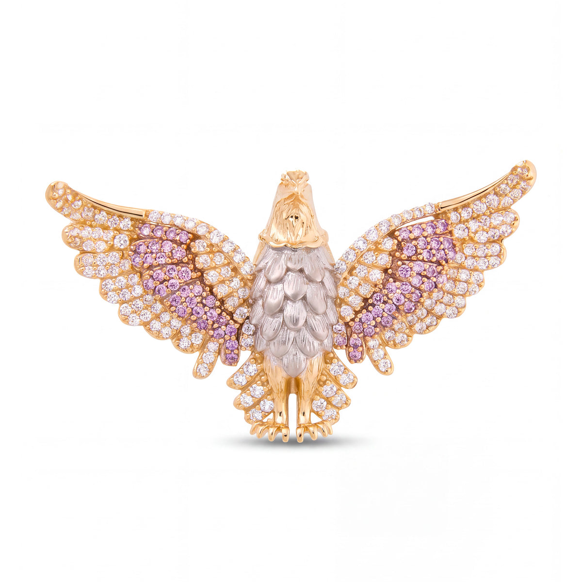 14K Tri Color Gold Medium MP CZ Eagle Pendant