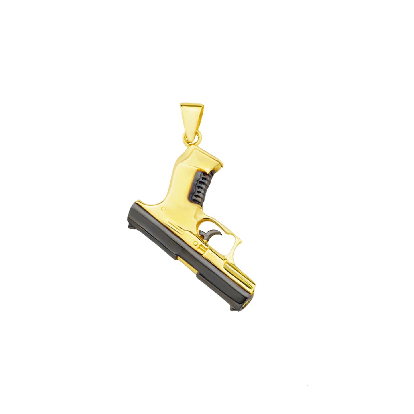14K Yellow Gold Dangling Gun with Black CZ Men's Pendant
