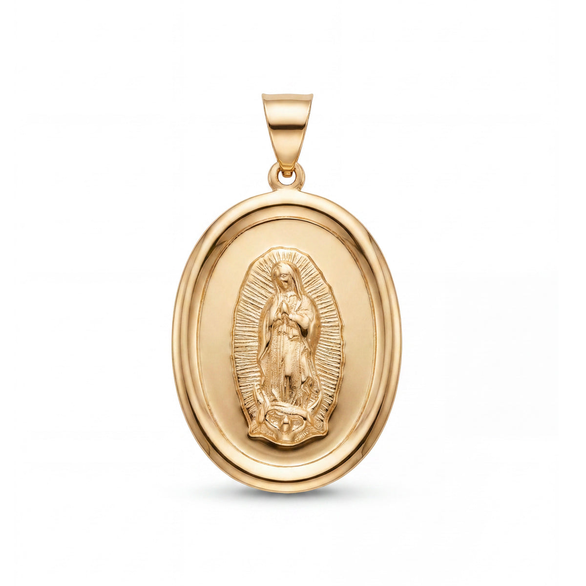 14k Yellow Gold Guadalupe Oval Medal Pendant- 27mm