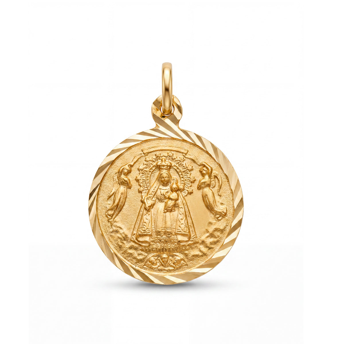 14k Yellow Gold Virgin Mary Medal Pendant- 23mm