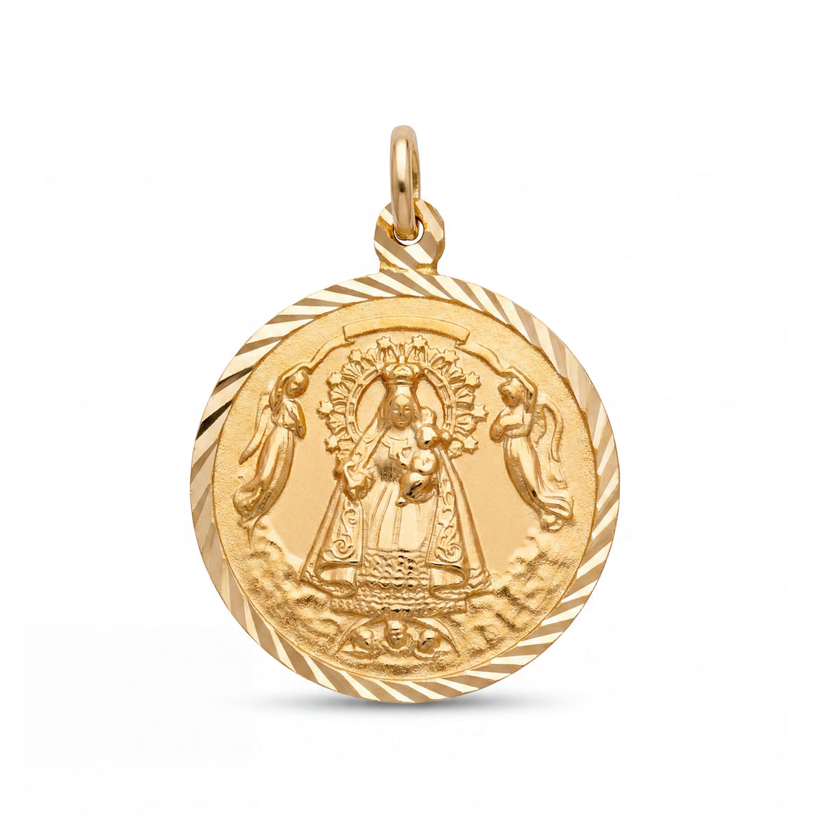 14k Yellow Gold Virgin Mary Medal Pendant- 27mm