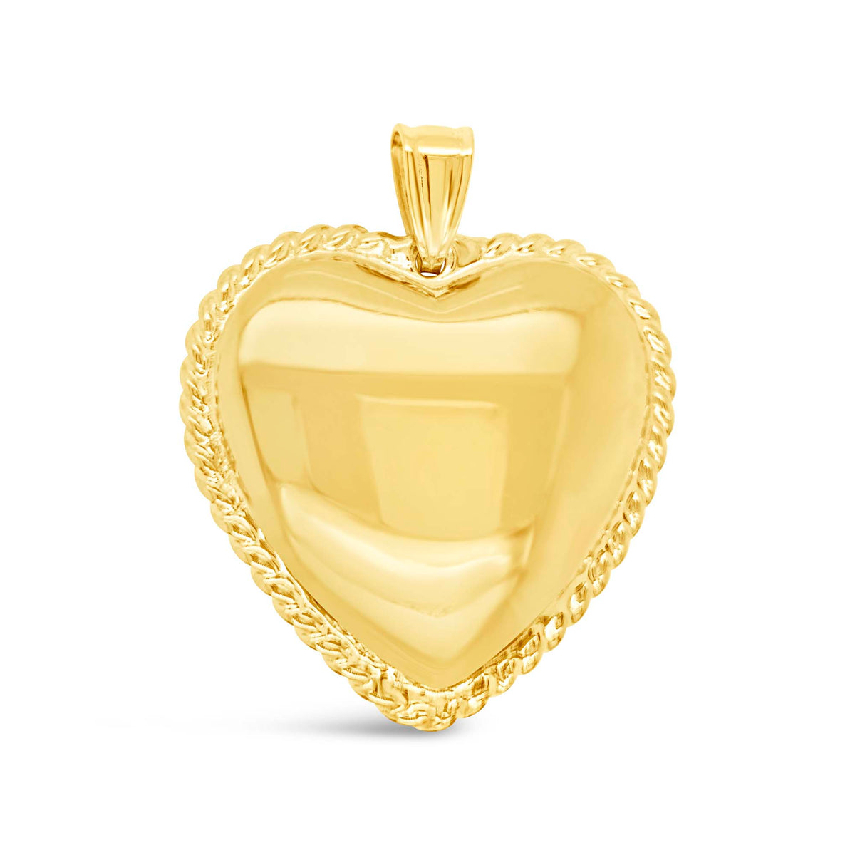14k Yellow Gold Puffed Heart with Textured Border Pendant