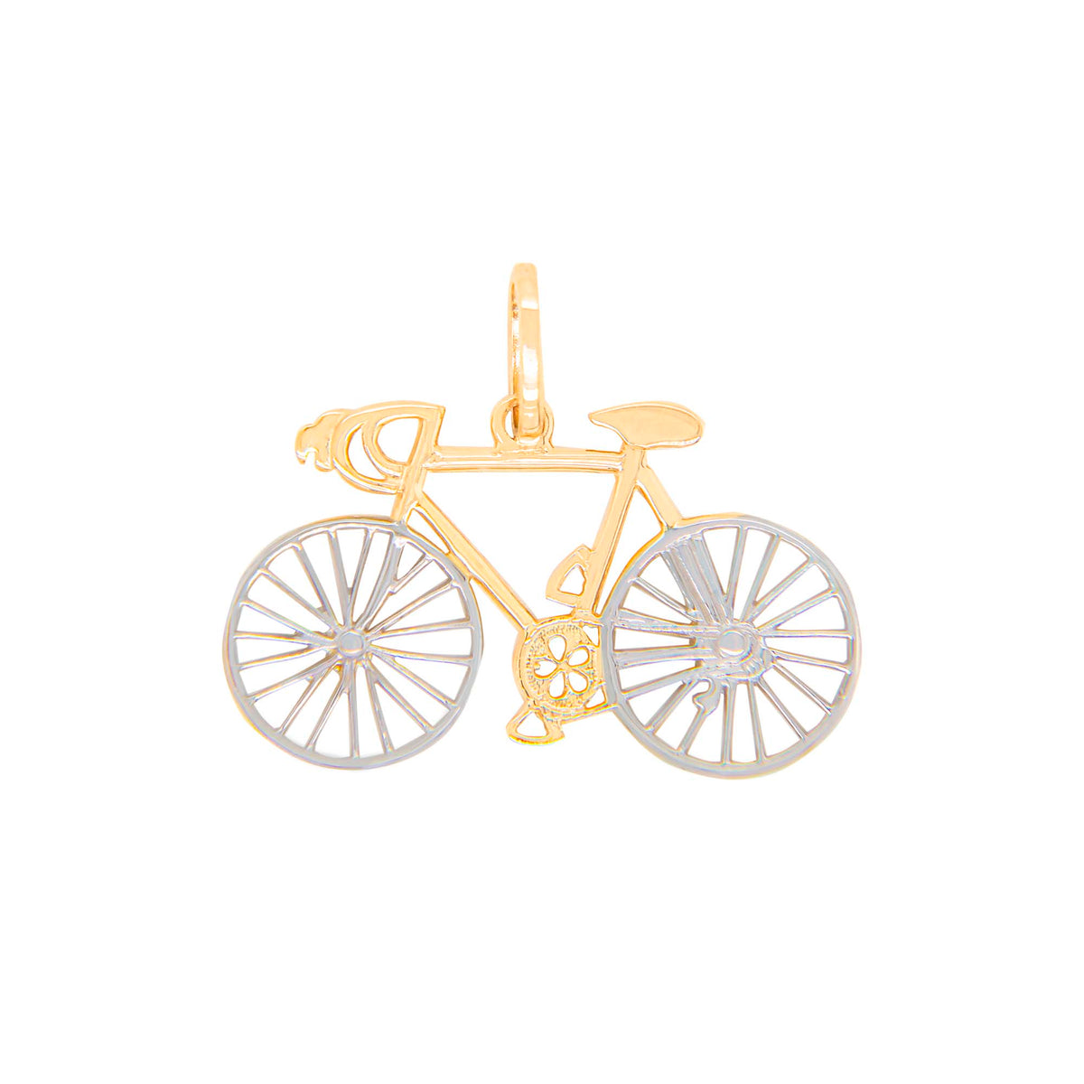 14k 2 Tones Gold Bicycle Pendant
