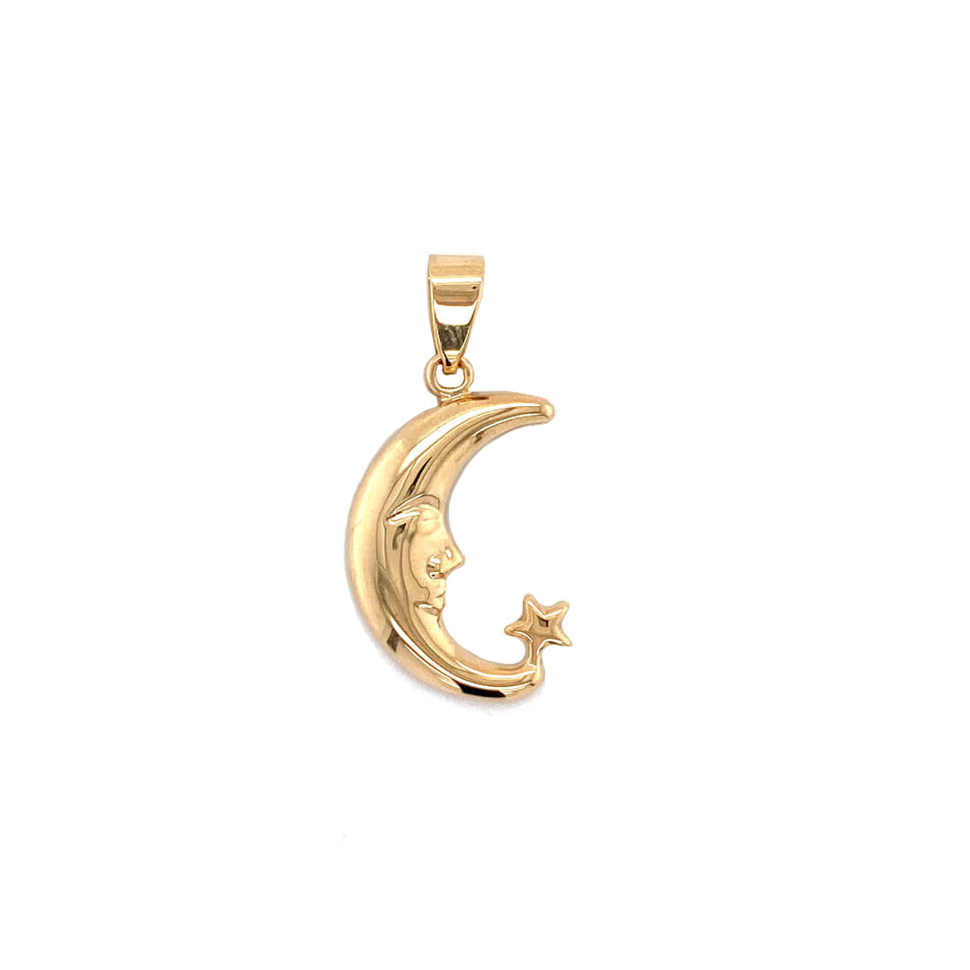 14k Yellow Gold Moon and Star Pendant