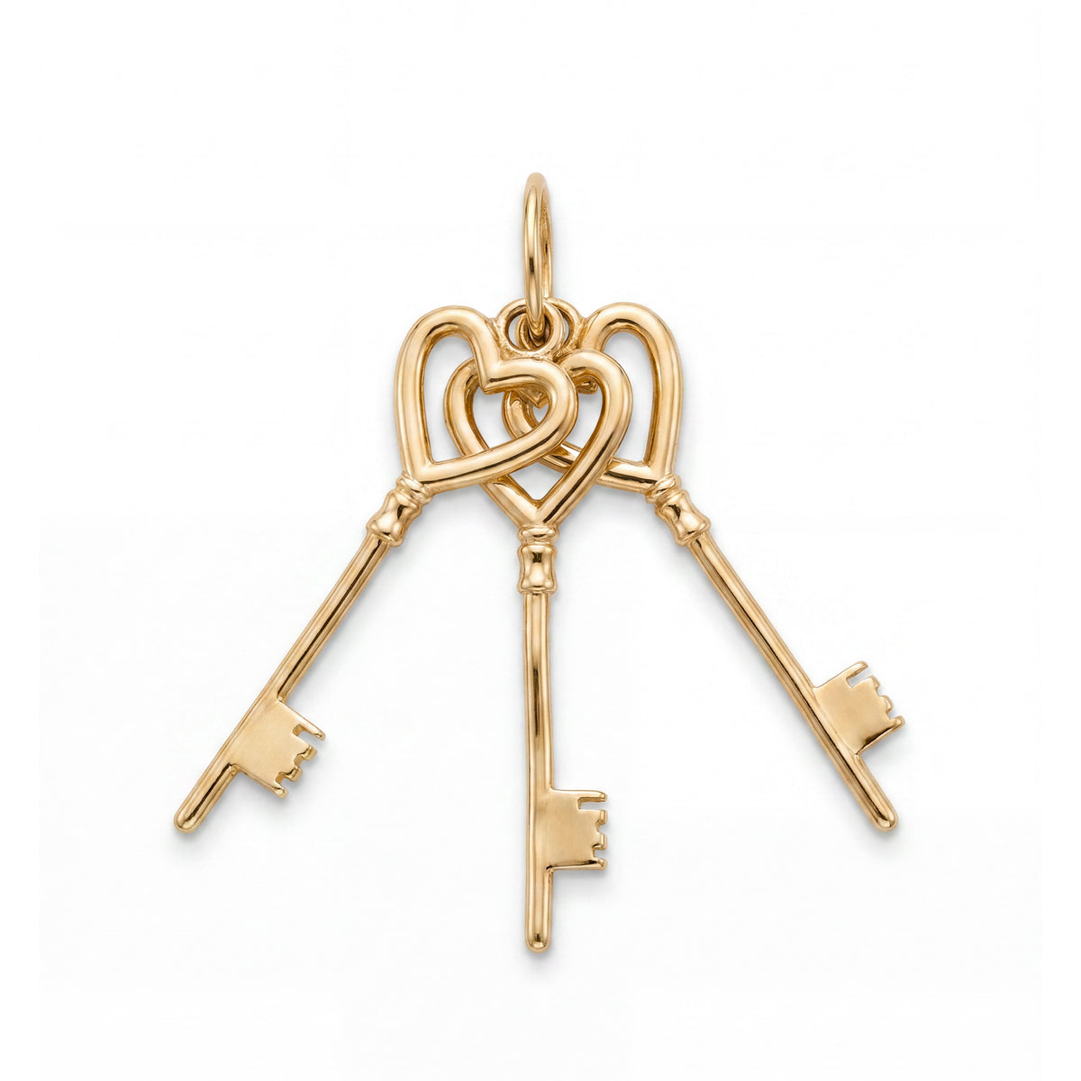 14k Yellow Gold Three Heart Keys Pendant