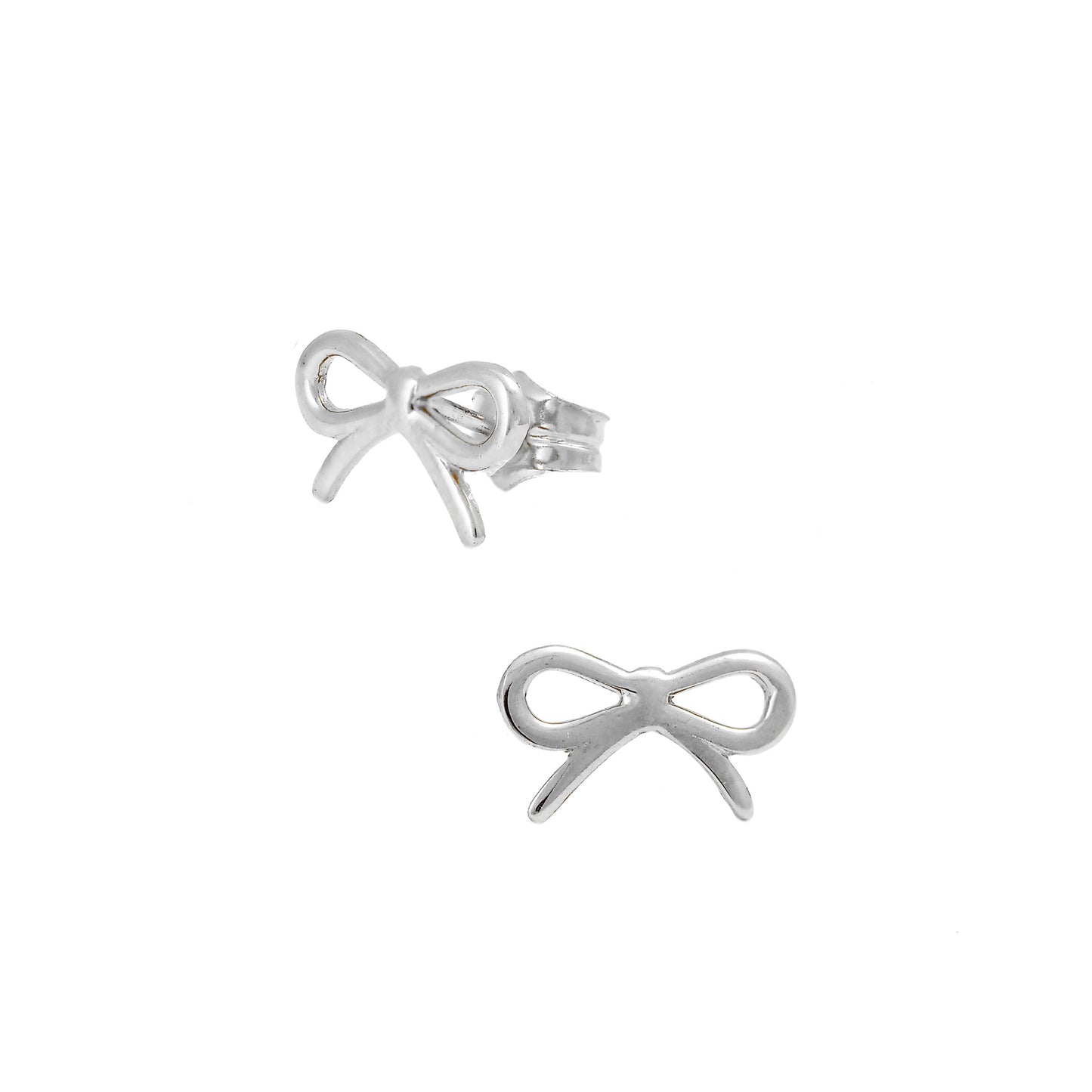 14K White Gold Simplistic Bow Pushback Earrings