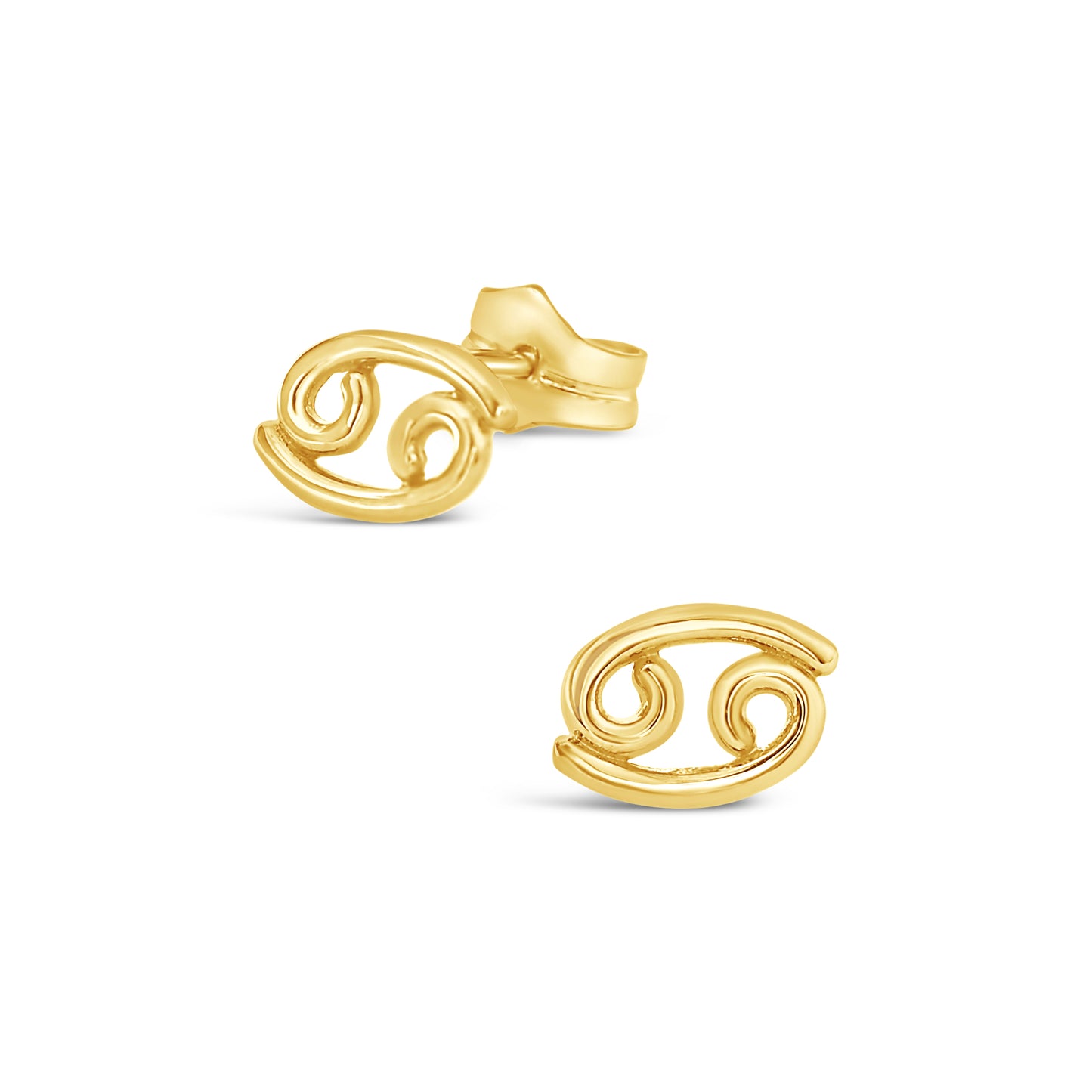14K Yellow Gold Polished Cancer Horoscope Stud Pushback Earrings
