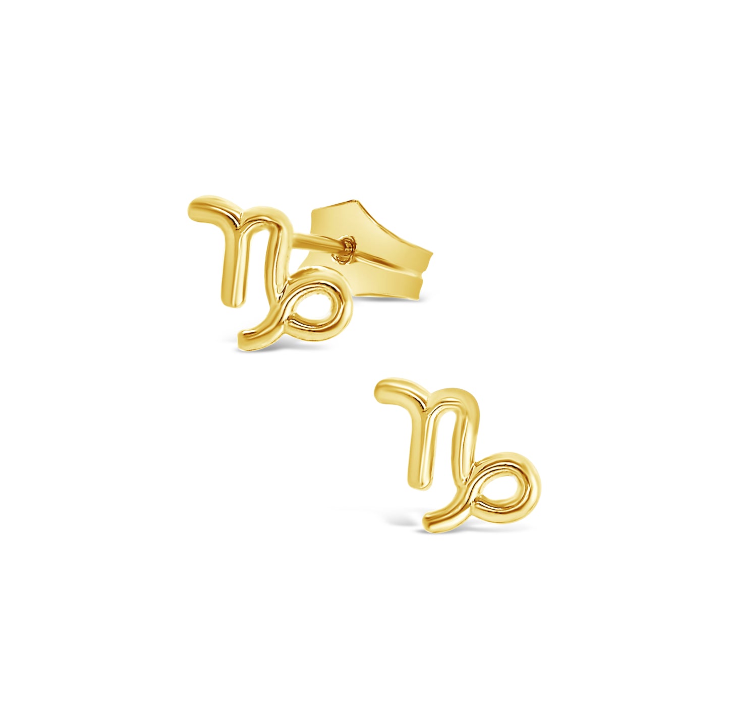 14K Yellow Gold Polished Capricorn Horoscope Stud Pushback Earrings