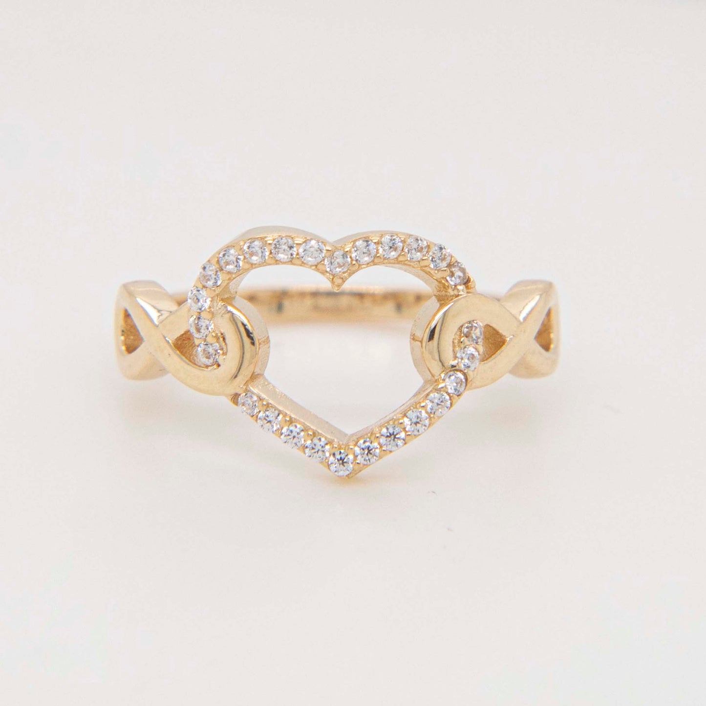 14k Yellow Gold Open Heart CZ with Infinity Side Ring