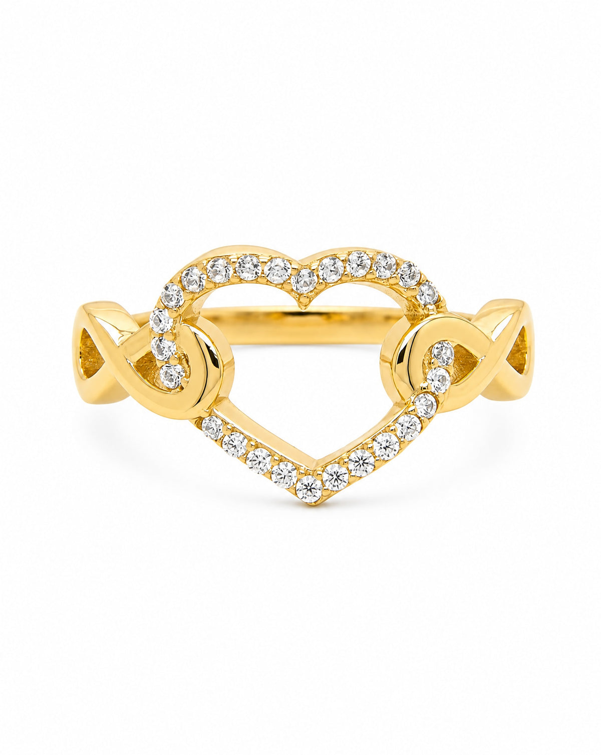 14k Yellow Gold Open Heart CZ with Infinity Side Ring