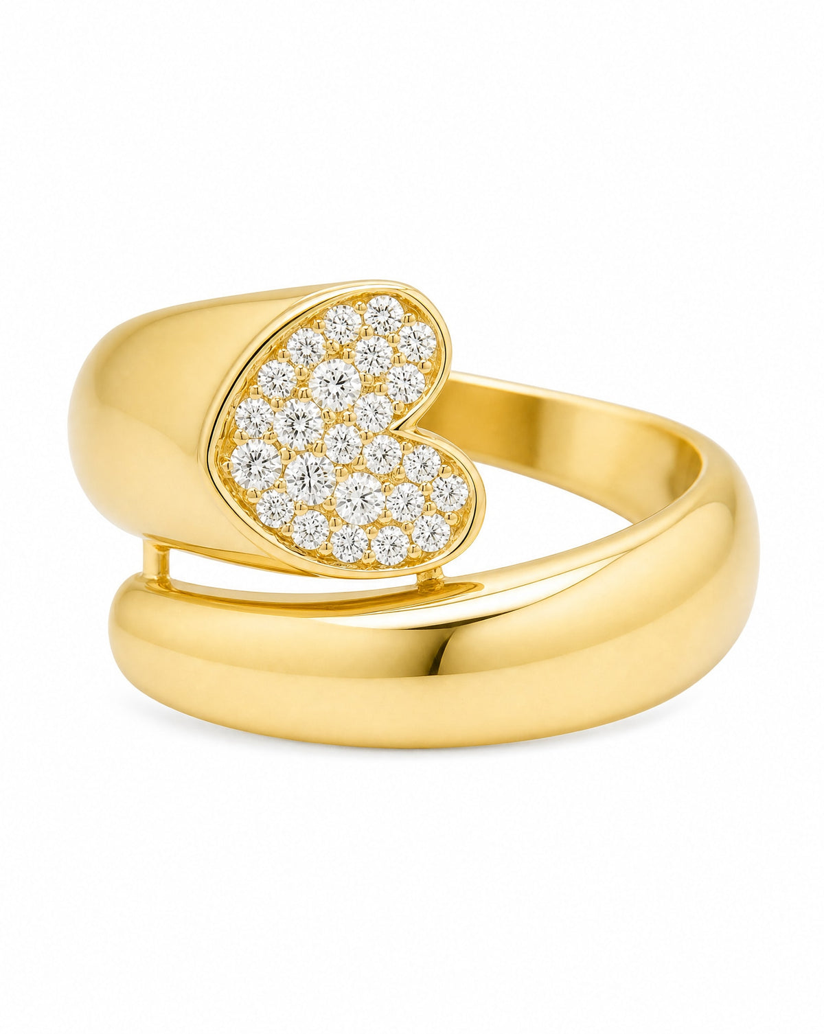 14K Yellow Gold CZ Heart Bypass Ring