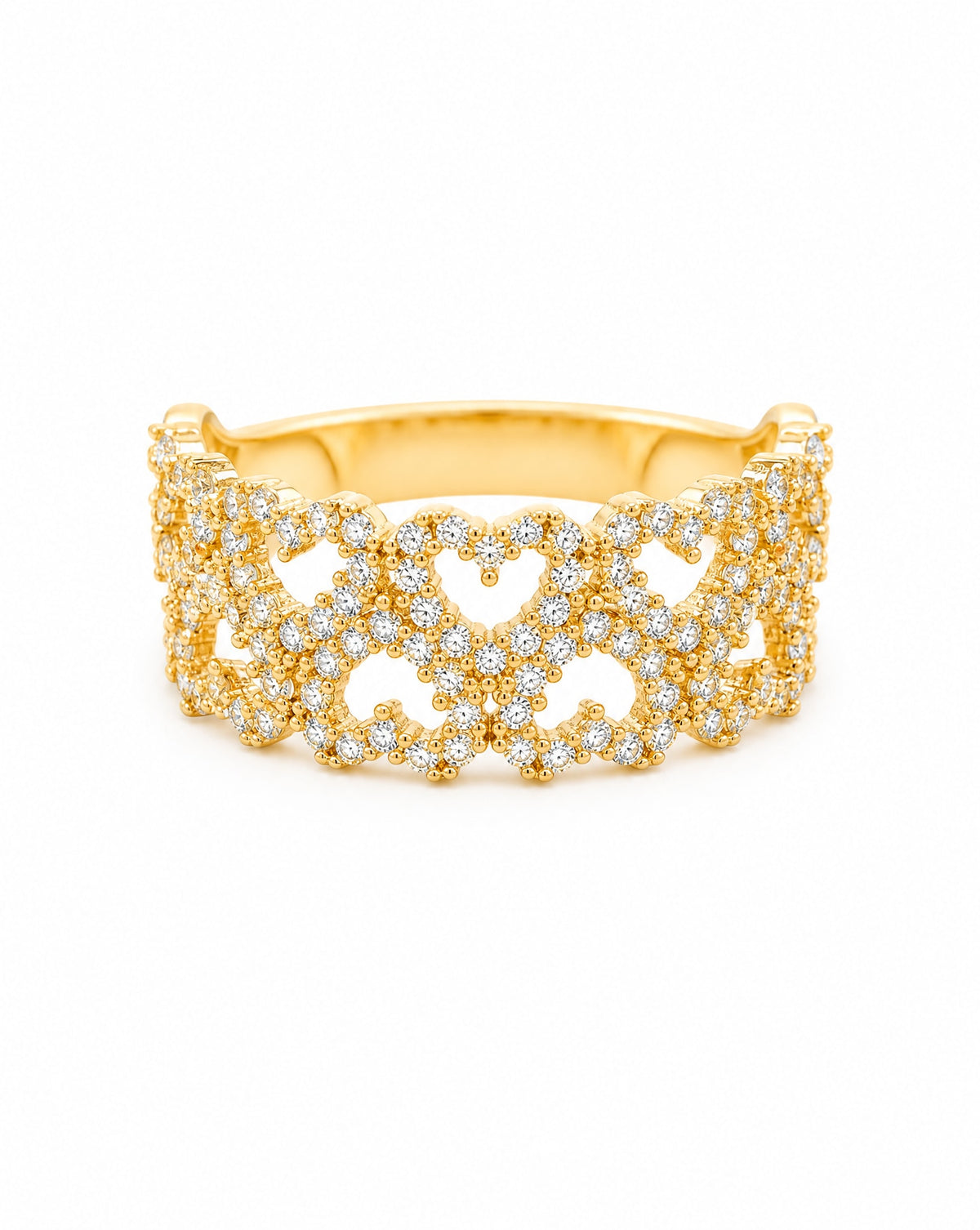 14K Yellow Gold Wide Multi-Heart Heart CZ Ring