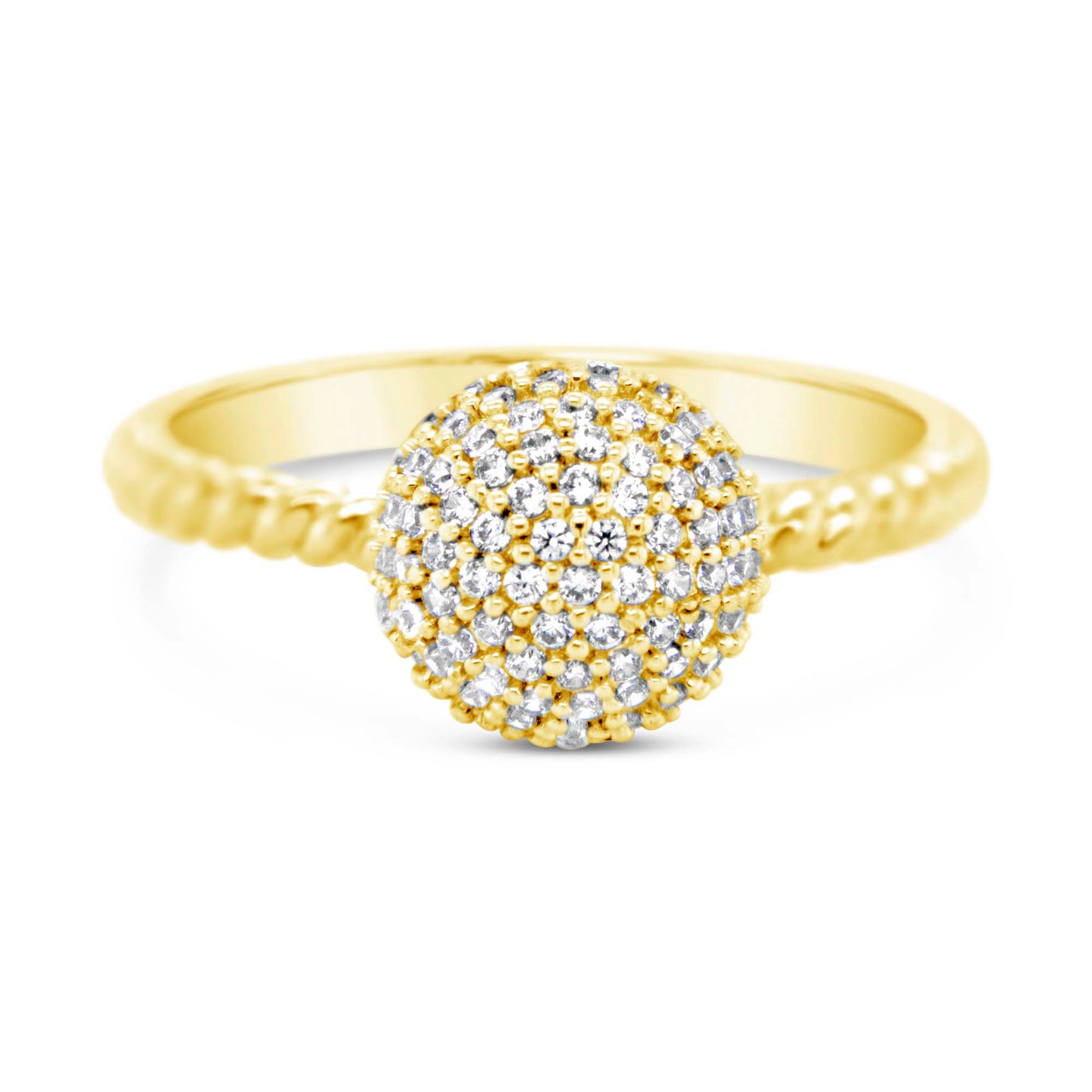 14K Yellow Gold CZ Ball Twisted Band Ring