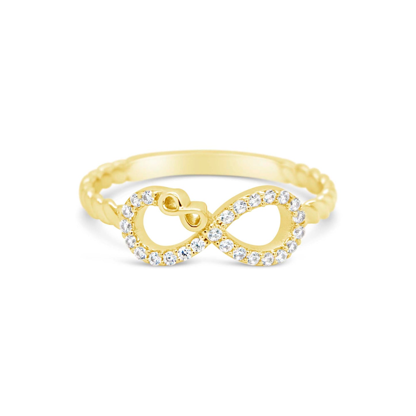 14K Yellow Gold Infinity CZ Twisted Band Ring