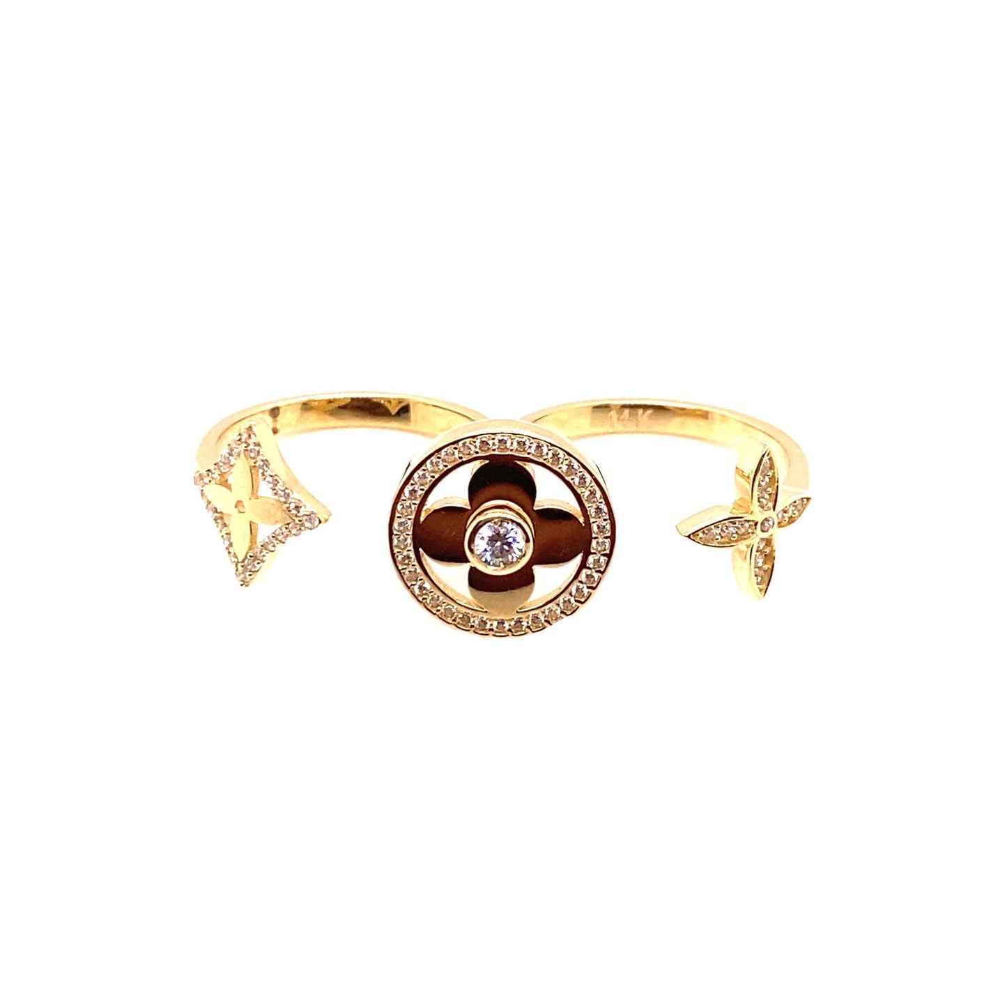 14K Yellow Gold Multi-Clover Bypass CZ Ring