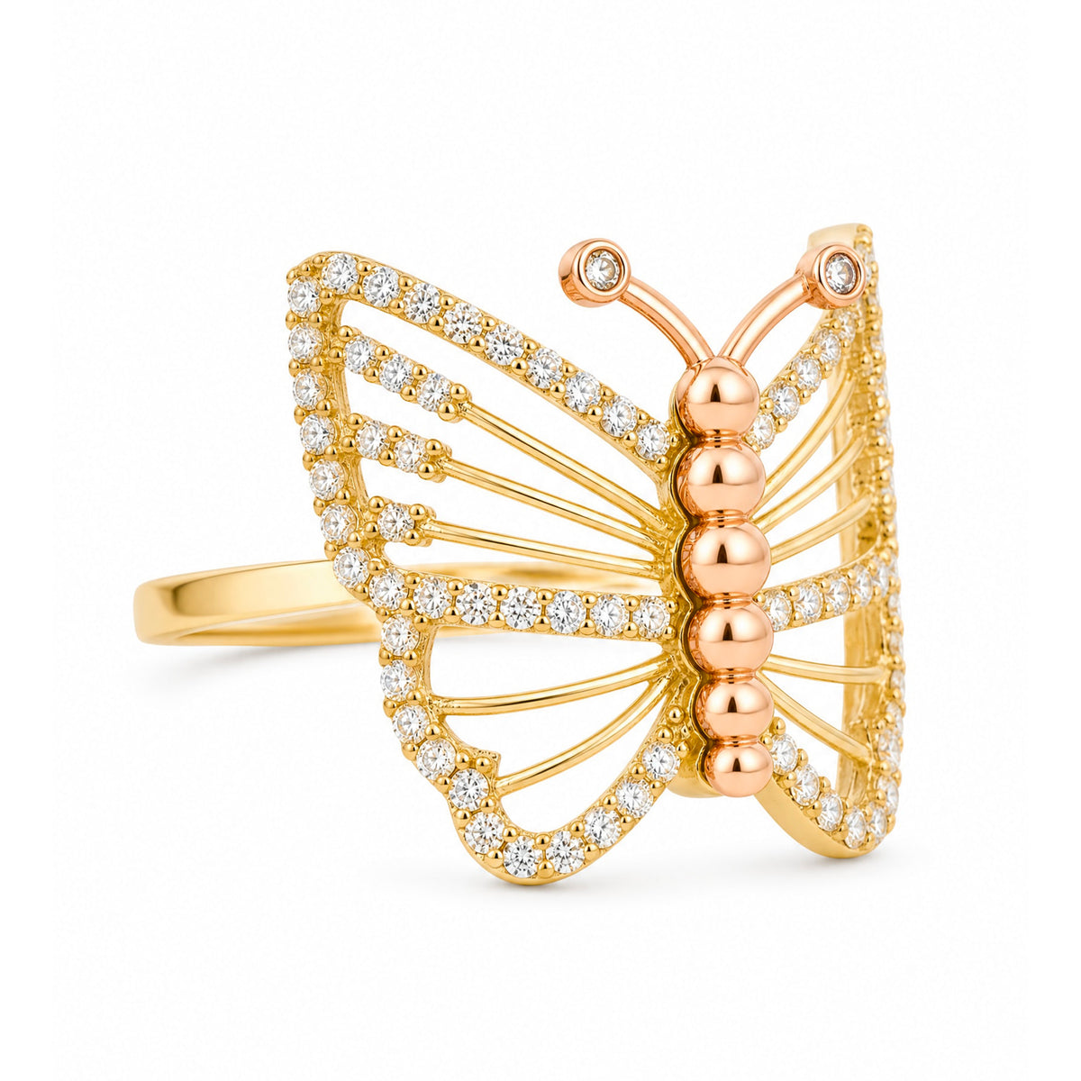 14K Two-Tones Gold Open Butterfly CZ Ring