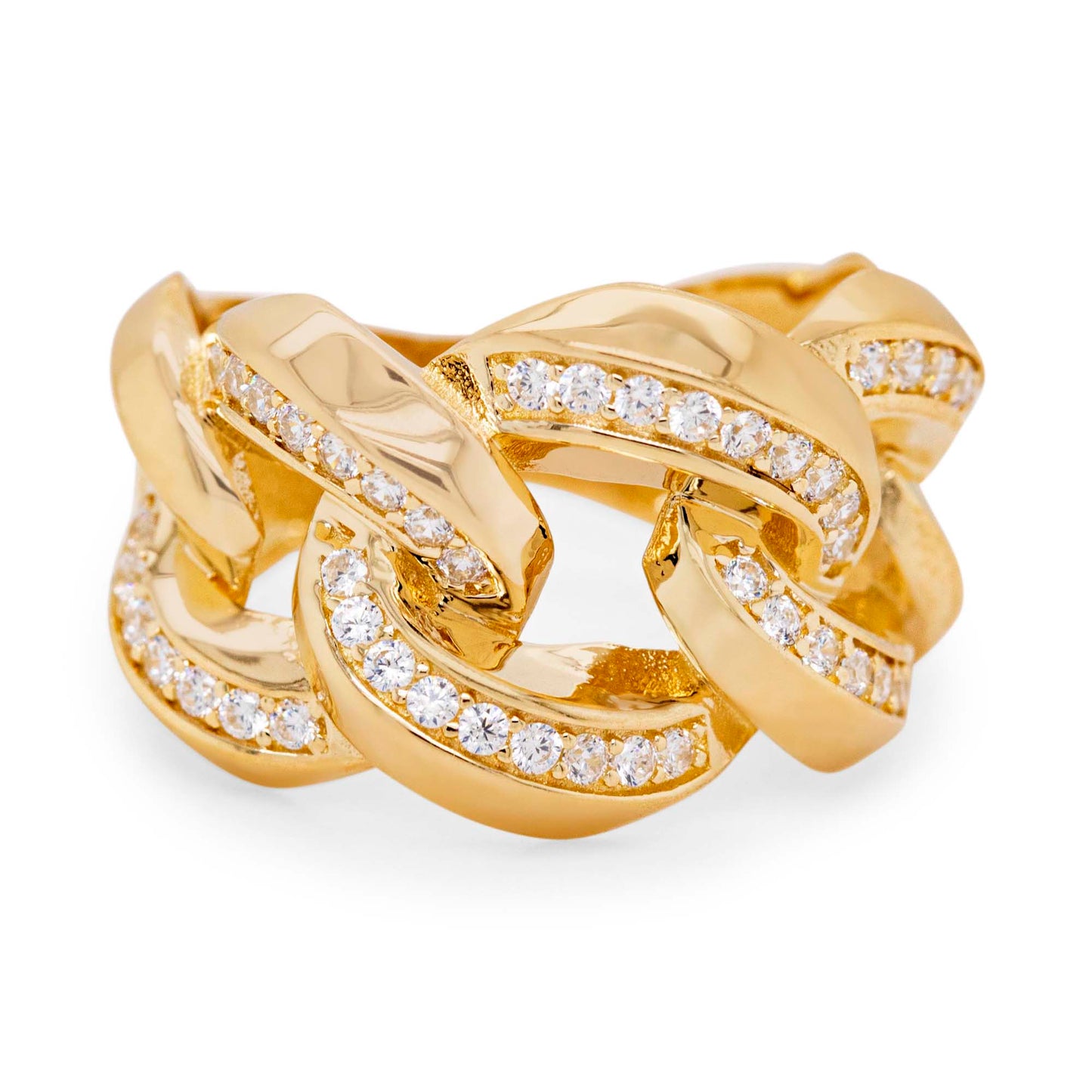 14k Yellow Gold CZ Thick Cuban Link Ring