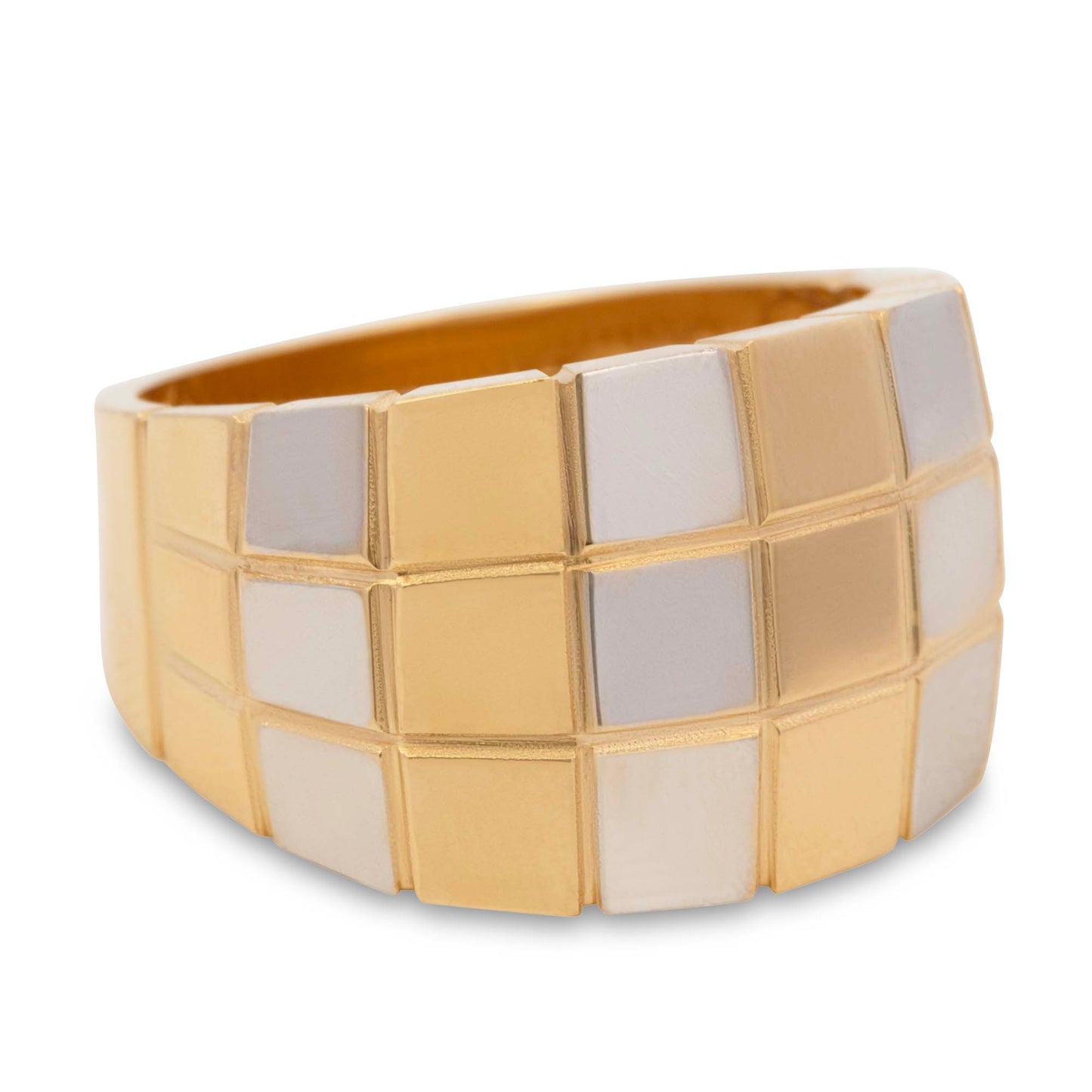 14K 2 Tones Gold Squared Dome Ring
