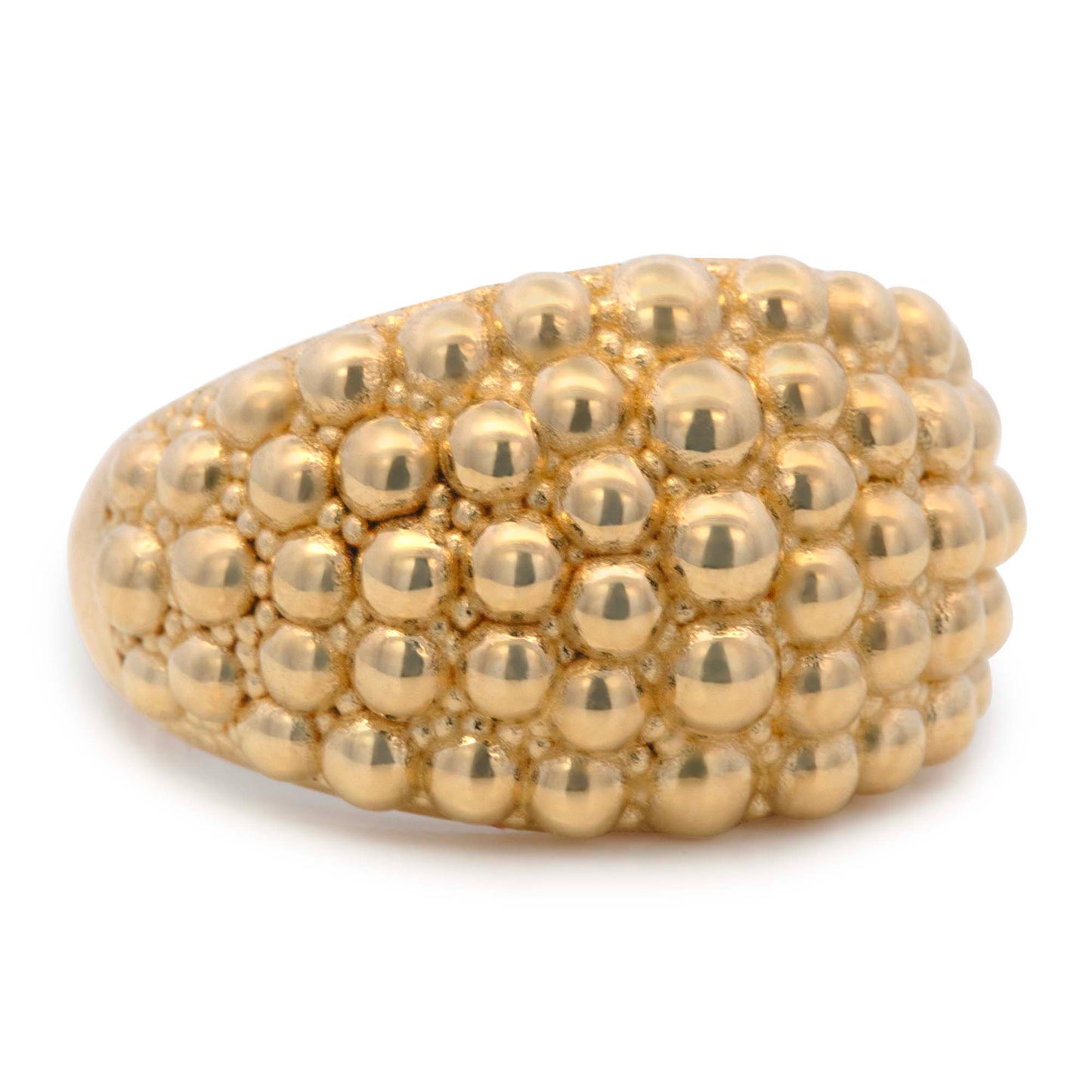 14K Yellow Gold Beaded Dome Ring