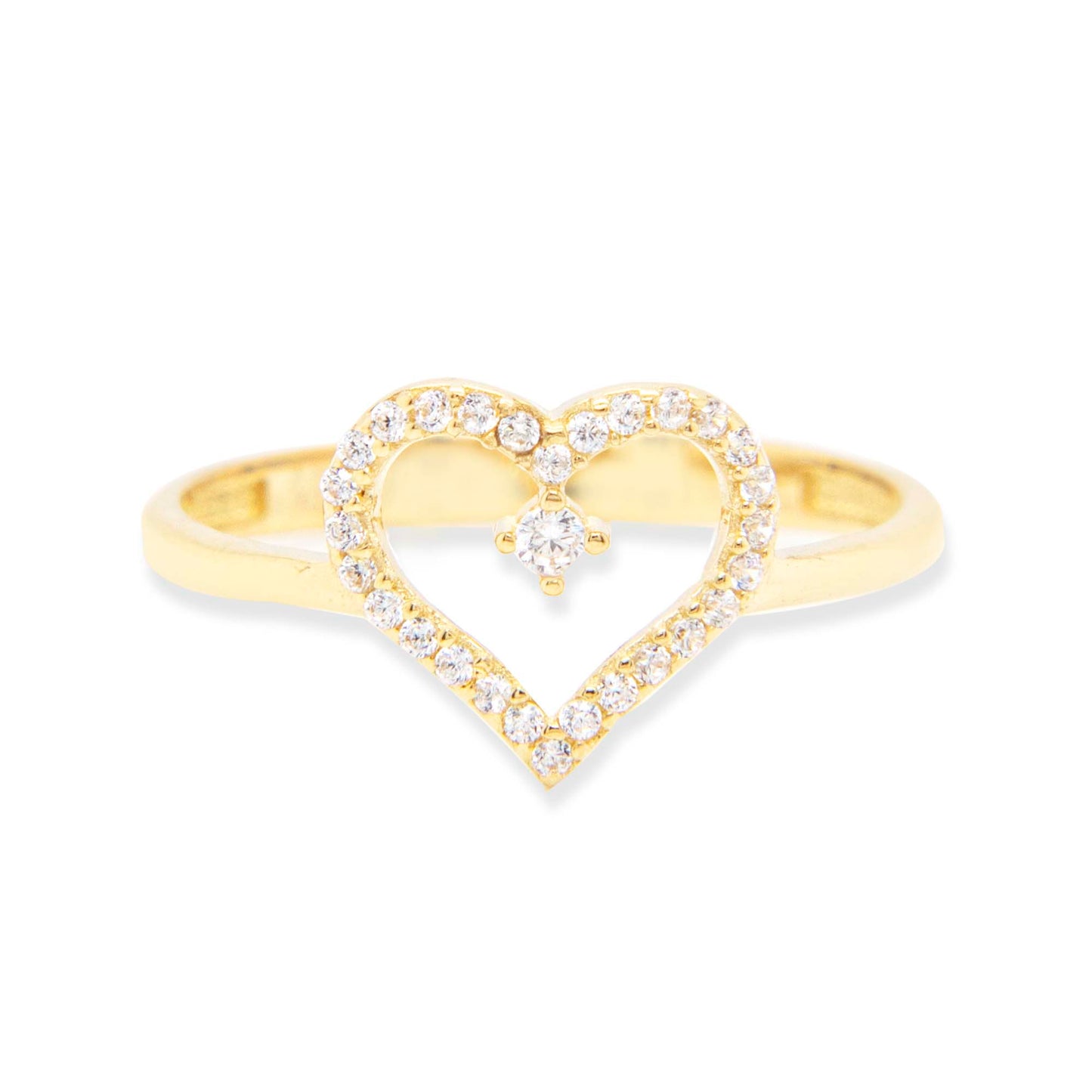 14K Yellow Gold CZ Heart Open Center CZ Ring