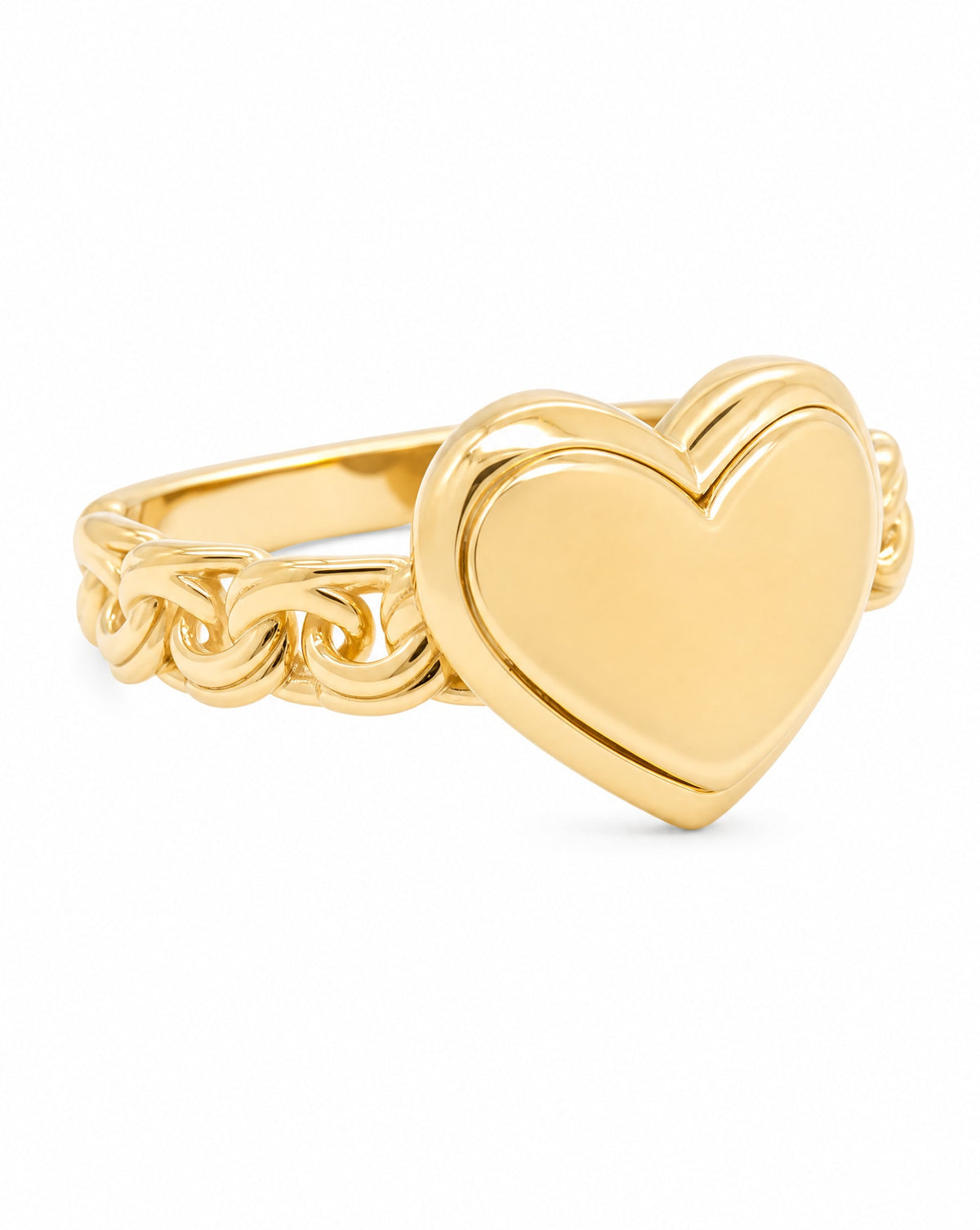 14K Yellow Gold Polished Detailed Heart Chain Link Ring