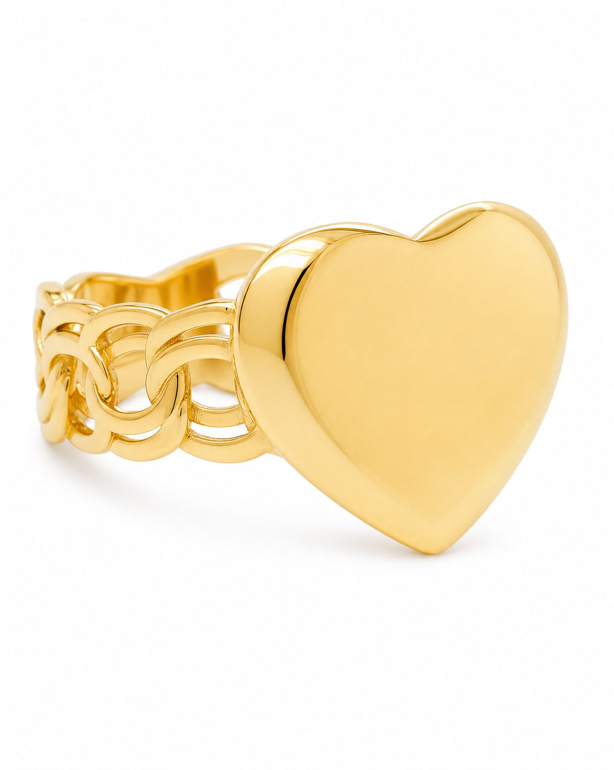 14K Yellow Gold Polished Heart Chain Link Ring