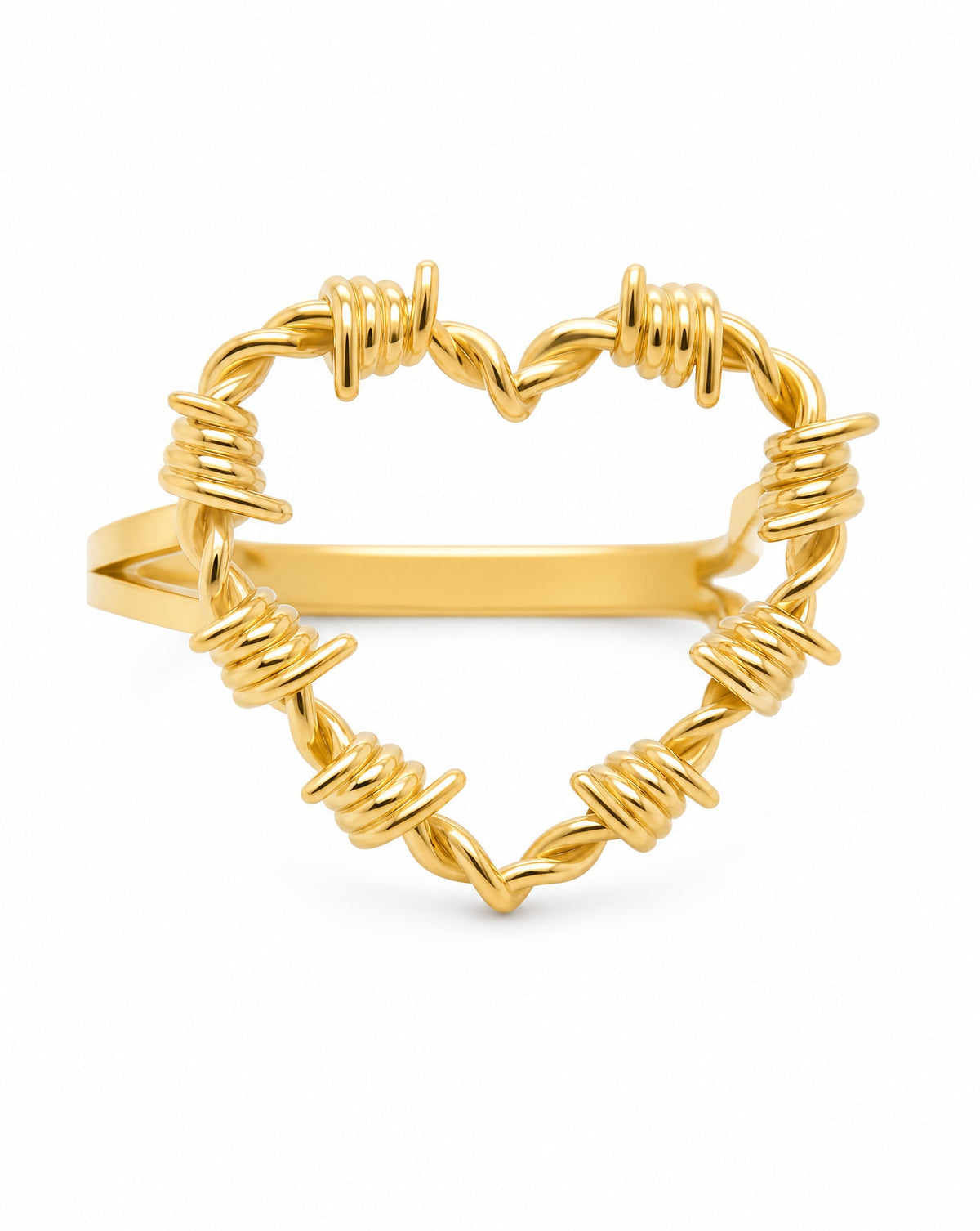 14K Yellow Gold Large Barbed Wire Heart Ring
