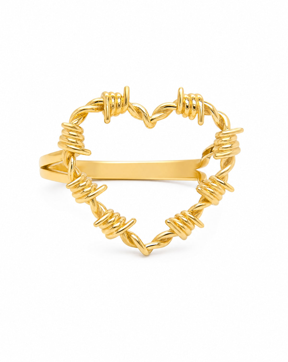 14K Yellow Gold Medium Barbed Wire Heart Ring