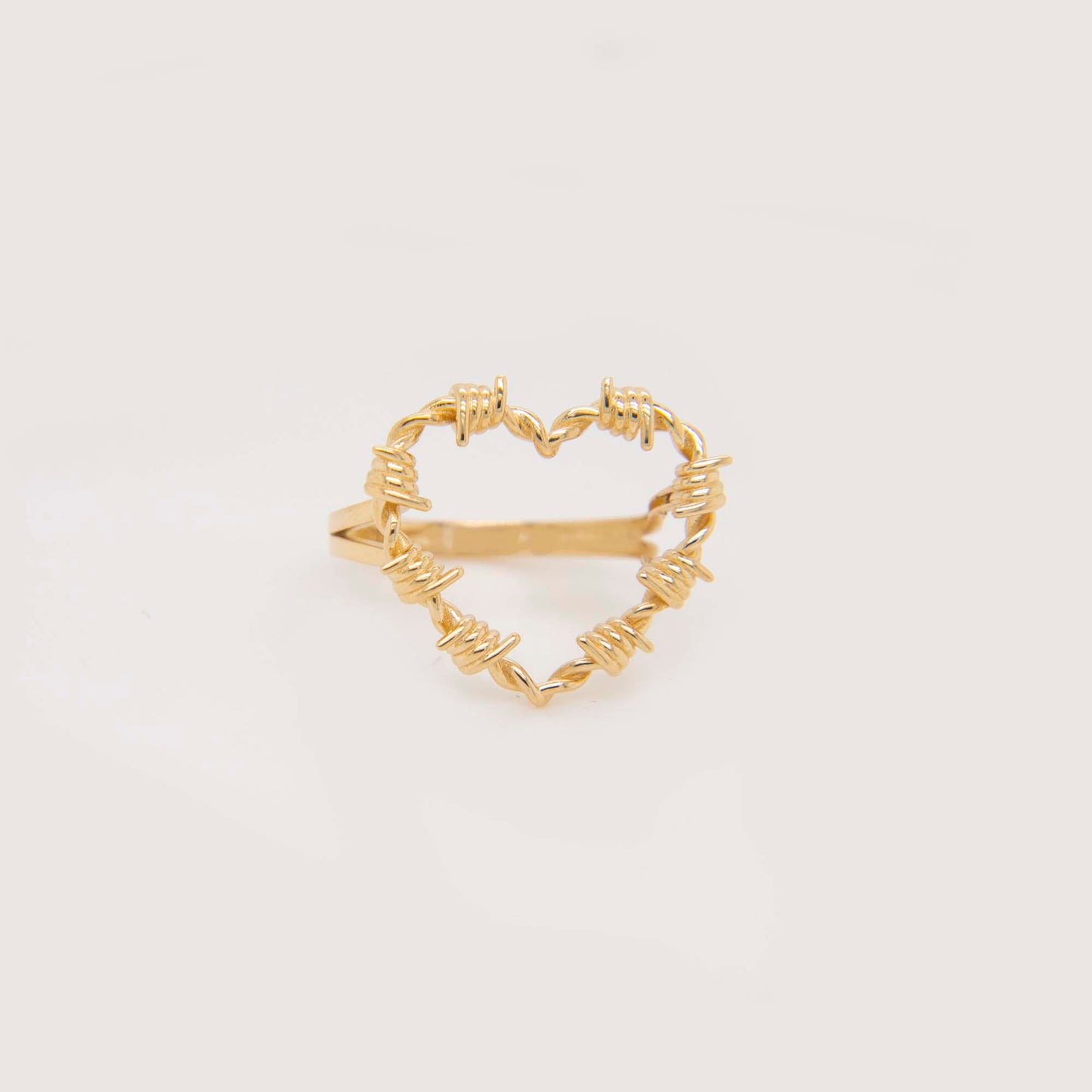 14K Yellow Gold Small Barbed Wire Heart Ring