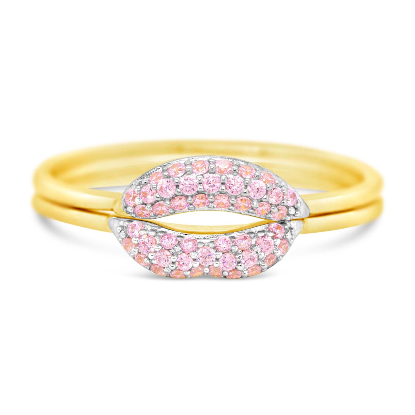 14K Two-Tones Gold Pink CZ Lips Ring