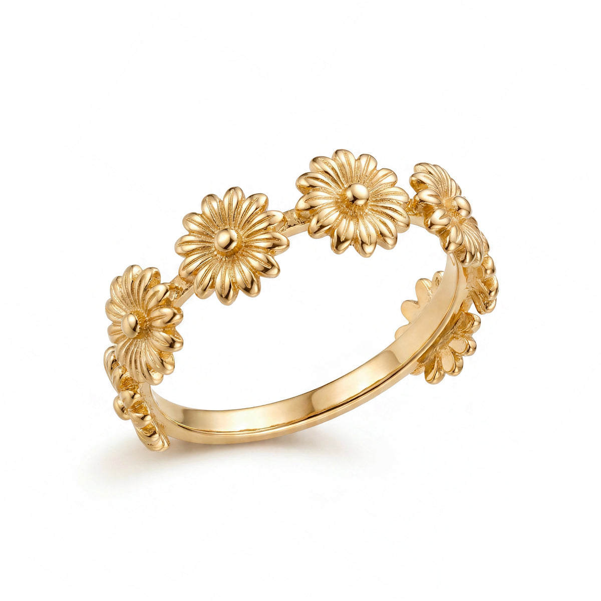 14K Yellow Gold Sunflower Band Ring