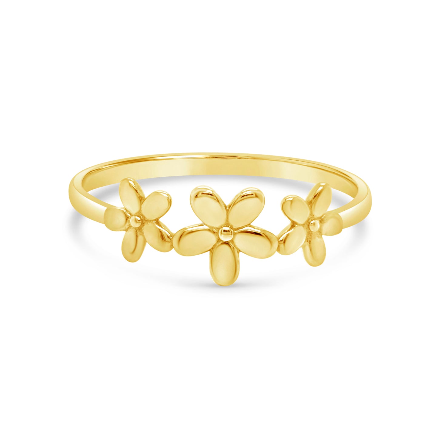 14K Yellow Gold Triple Daisy Flower Ring