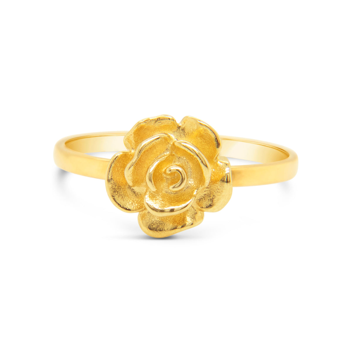 14K Yellow Gold Single Matted Rose Ring