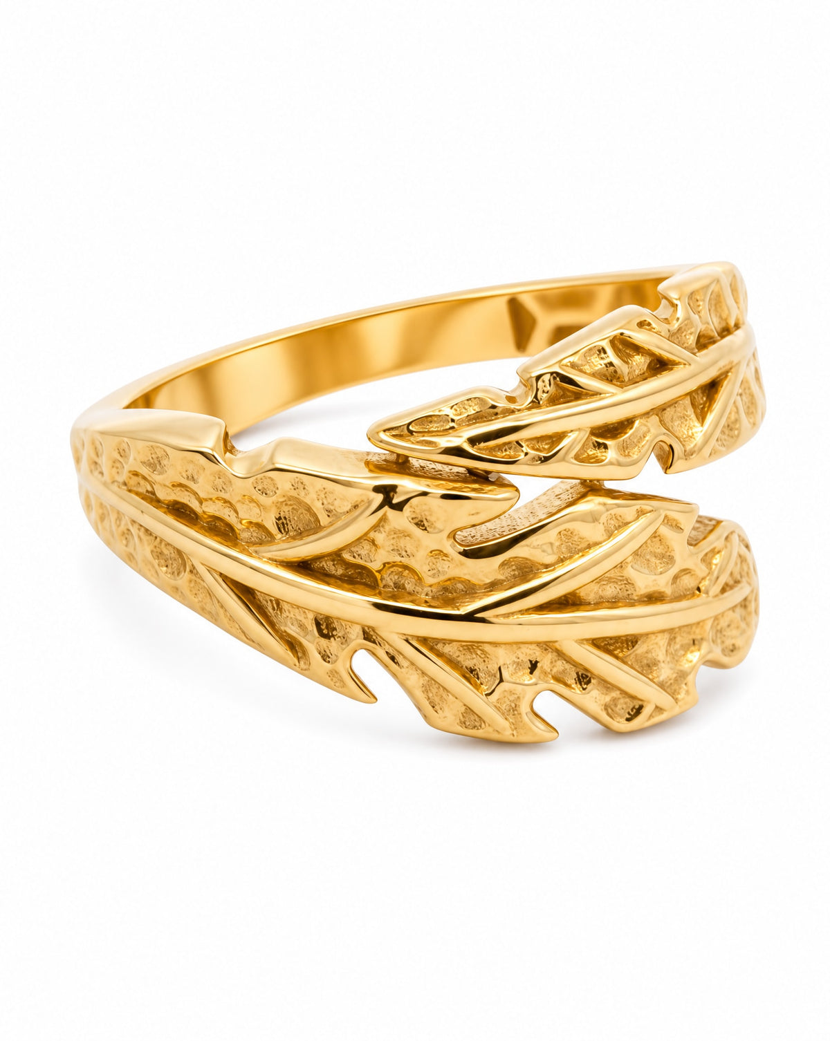 14K Yellow Gold Diamond Cut Palm Tree Flower Wrap Around Ring