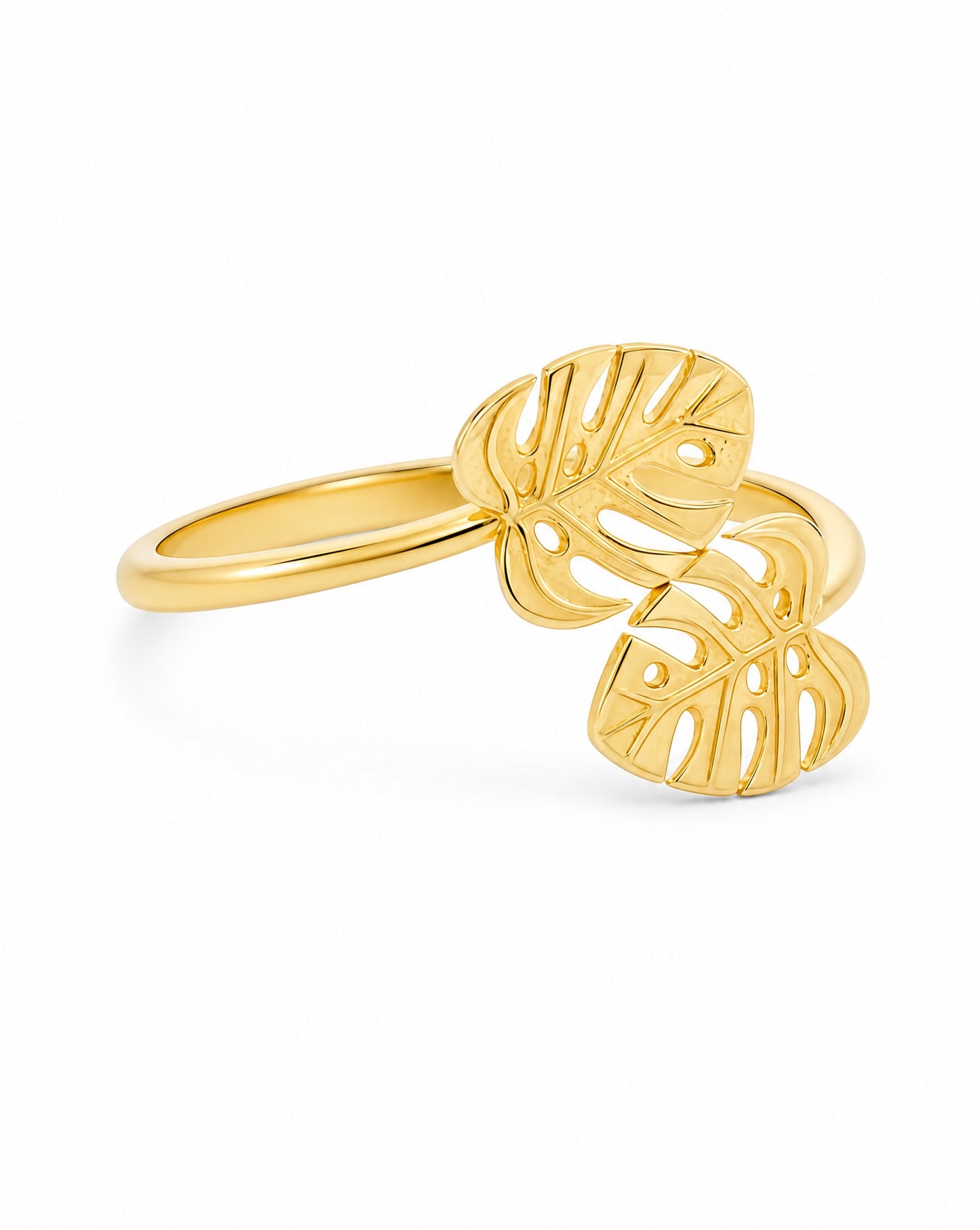 14K Yellow Gold Double Detailed Monstera Ring