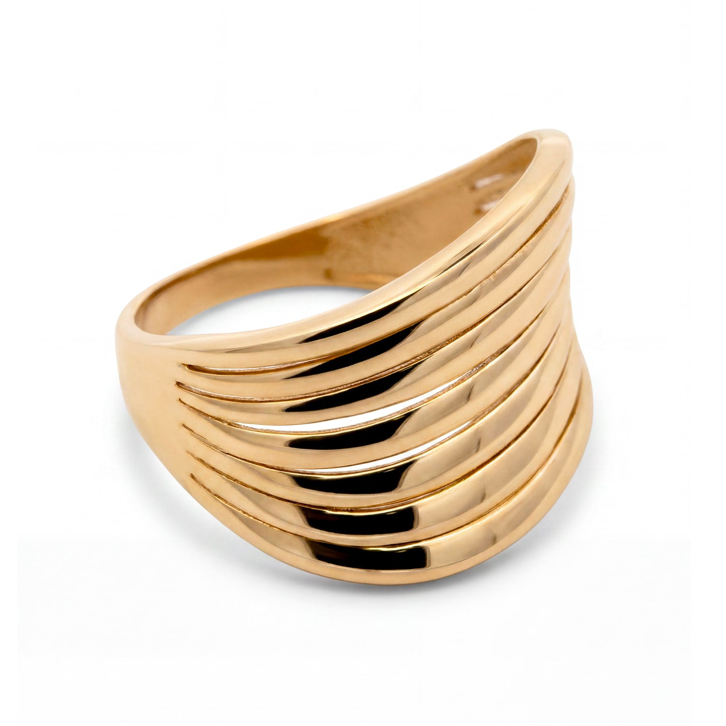 14K Yellow Gold Long Ribbed Ring