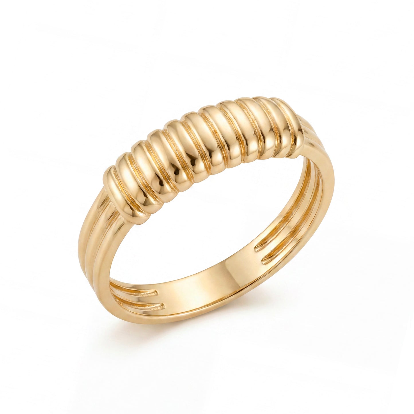14K Yellow Gold Ribbed Center Ring