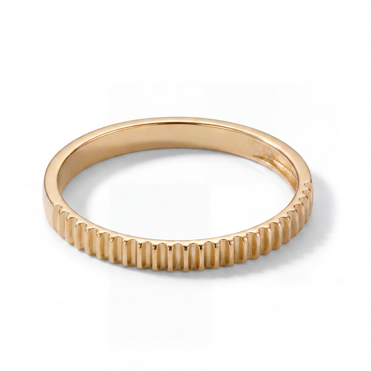 14K Yellow Gold Dainty Ribbed Band Ring