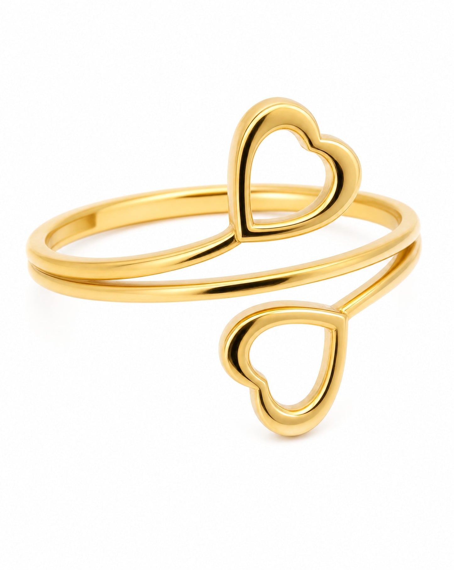 14k Yellow Gold Double Open Heart Ring