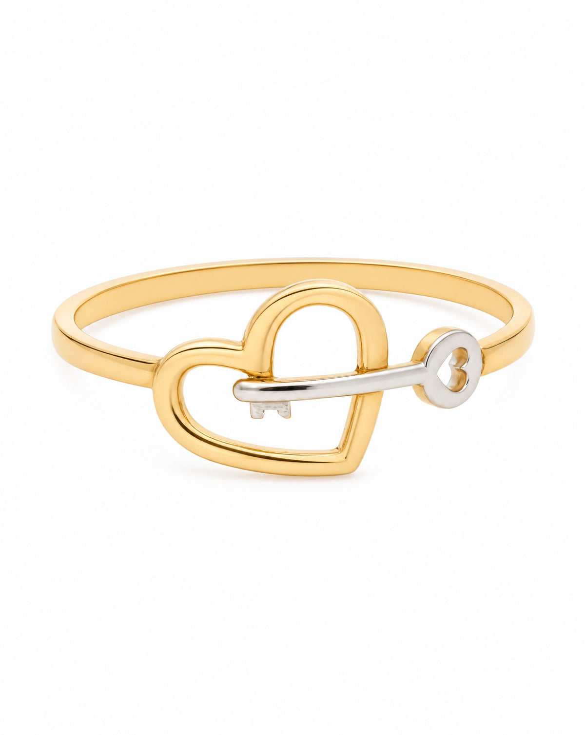 14k Yellow Gold 2 Tones Heart and Key Ring