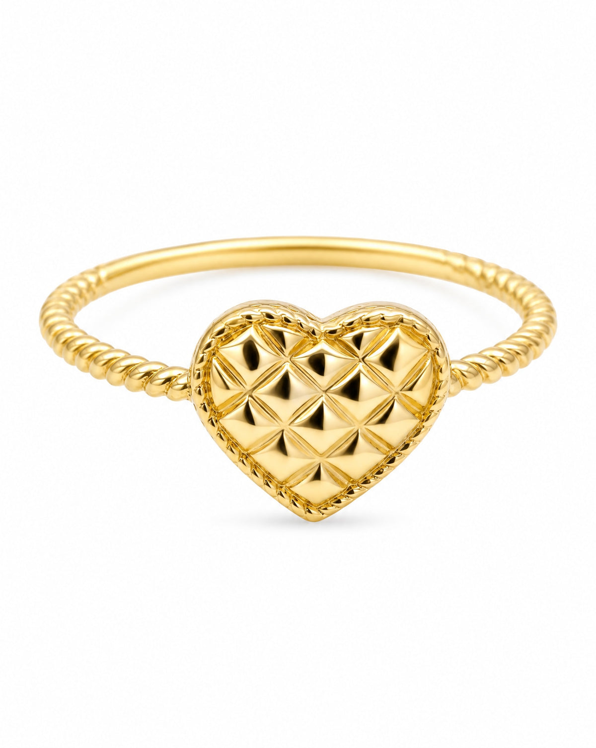14k Yellow Gold Diamond Cut Heart Ring