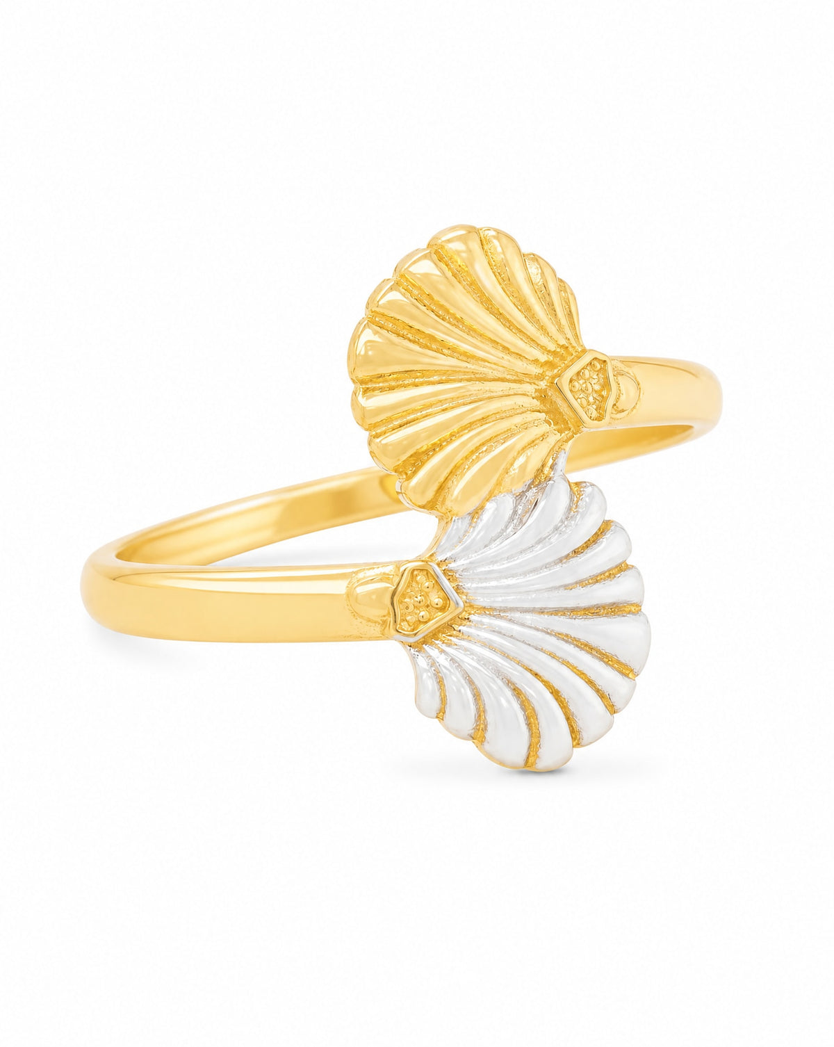 14k 2 Tones Gold Double Seashell Ring