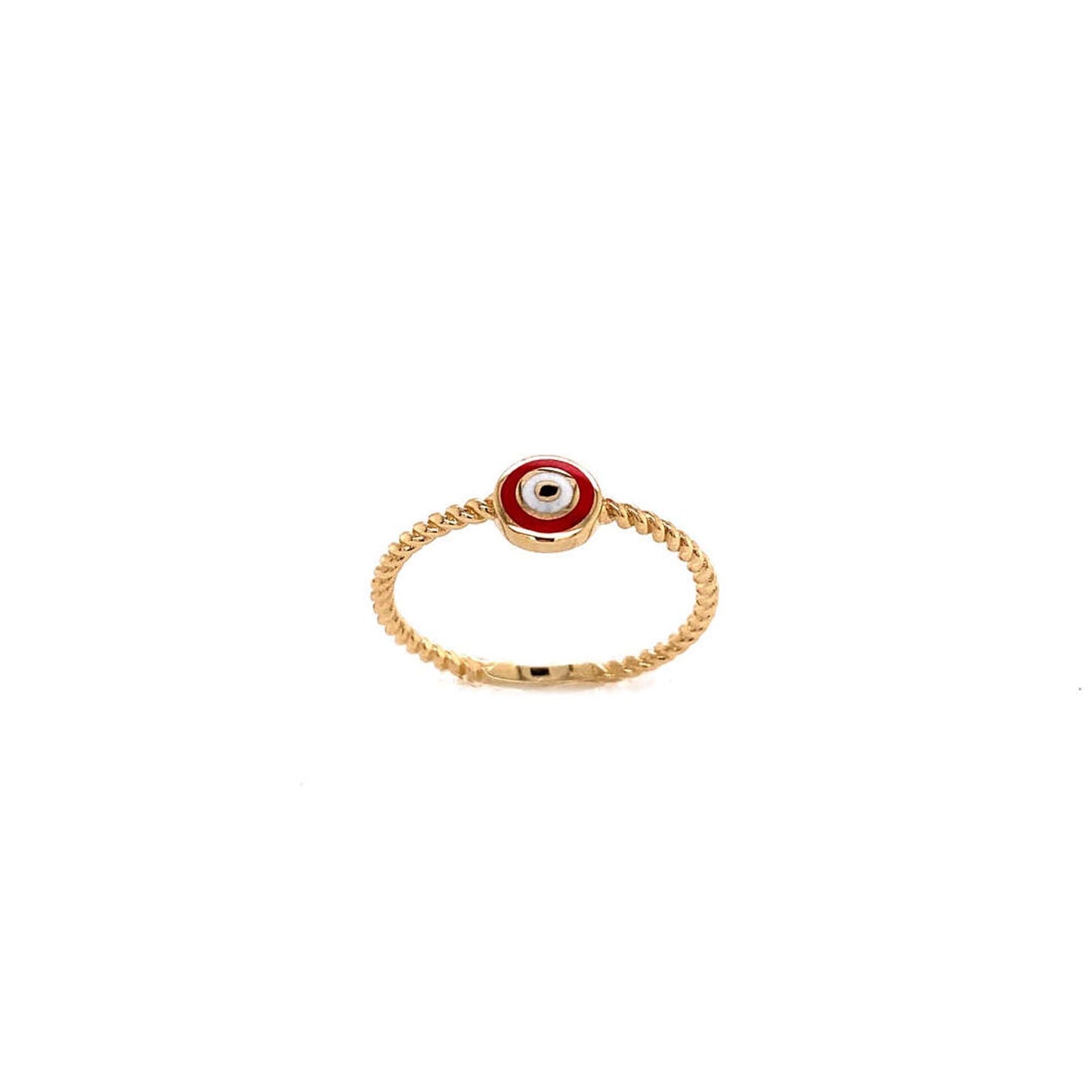 14k Yellow Gold Red Enamel Rounded Evil Eye Ring