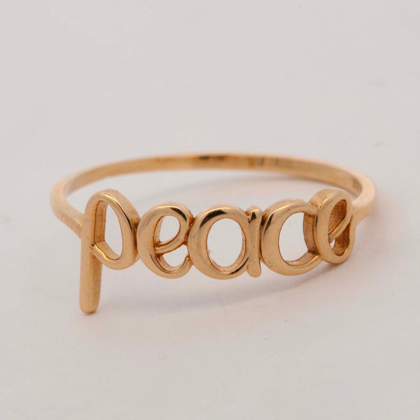 14k Yellow Gold Cursive "Peace" Ring