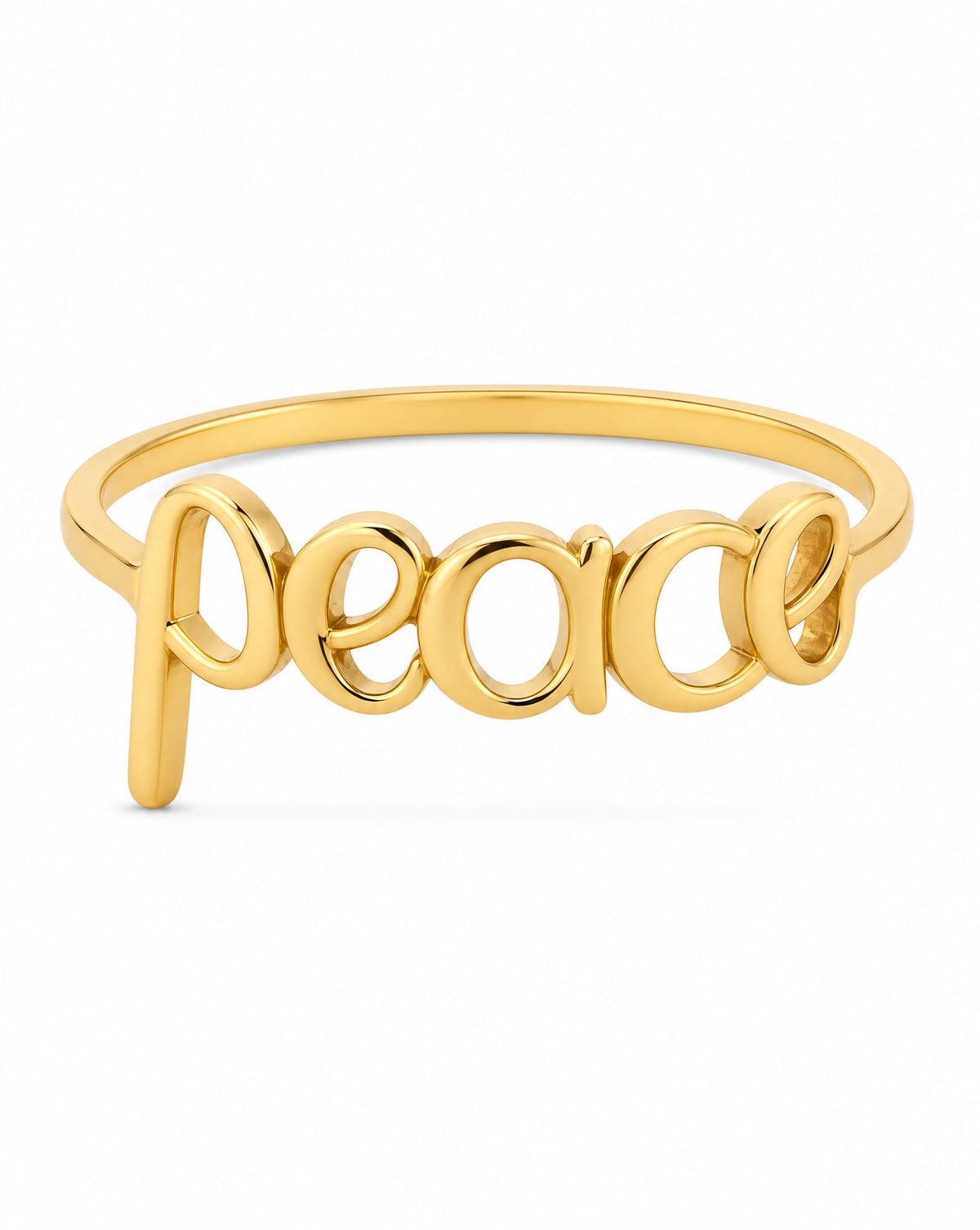 14k Yellow Gold Cursive "Peace" Ring