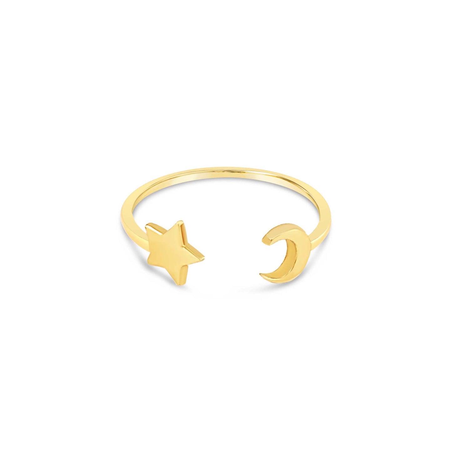 14k Yellow Gold Moon and Star Open Ring